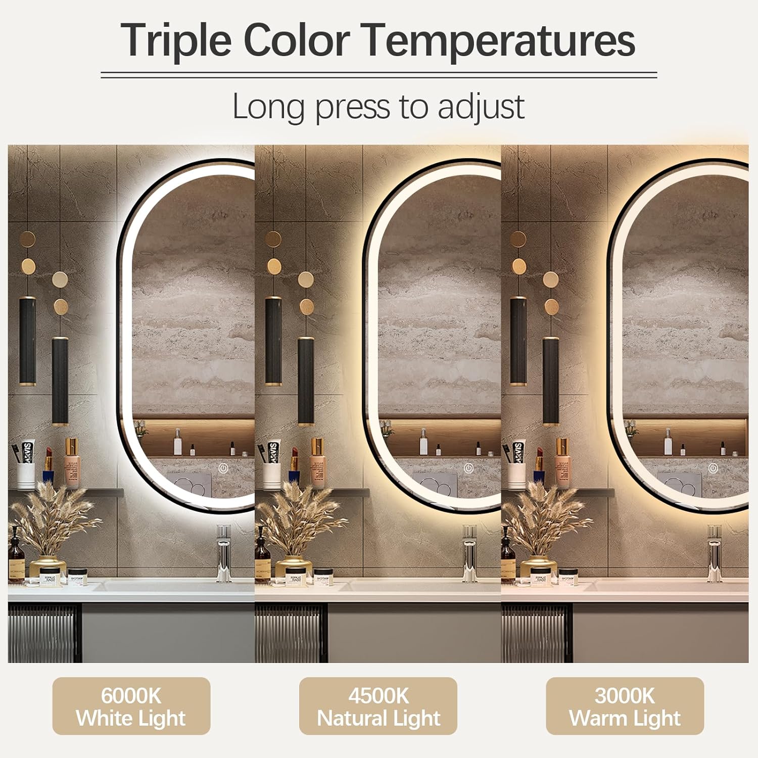 Diagram showing advice on choosing mirror sizes, illustrating that the mirror should typically be narrower or the same width as the vanity.