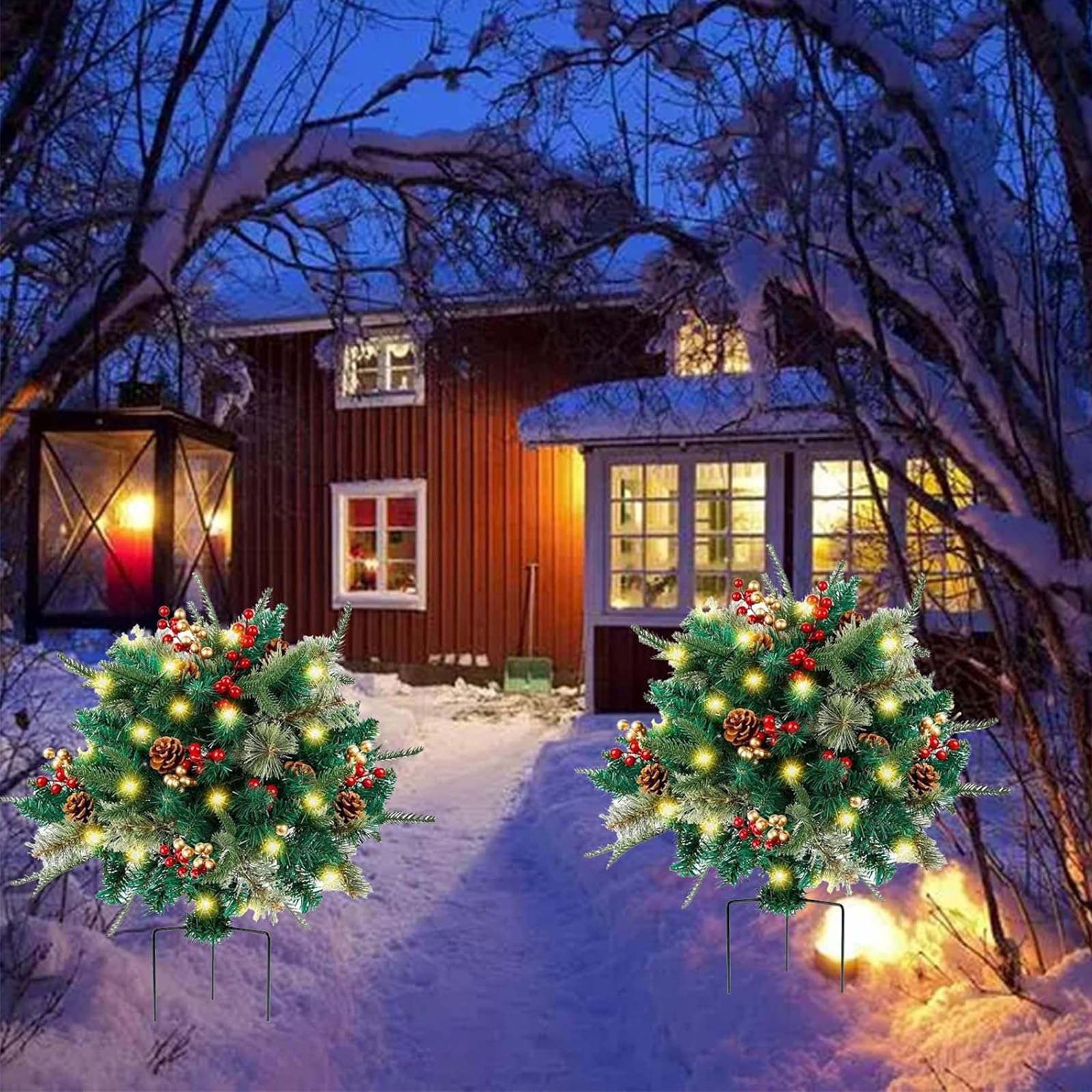 Maceta preiluminada, arbustos navideños, maceta de Navidad para exteriores, decoración de Navidad con estaca de trípode con luces LED