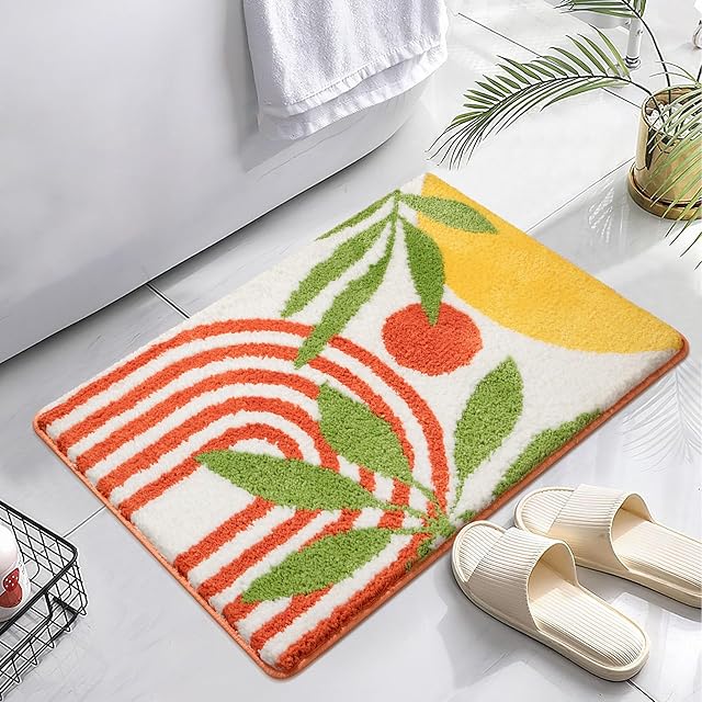LINROMIA Rainbow Non Slip Bath Mat Orange 50 x 80 cm, Super Absorbent and Quick Dry Color Bathroom Mats, Soft Microfiber Bathroom Rug Machine Washable Bathroom Floor Mats for Bathtub Bedroom Kitchen