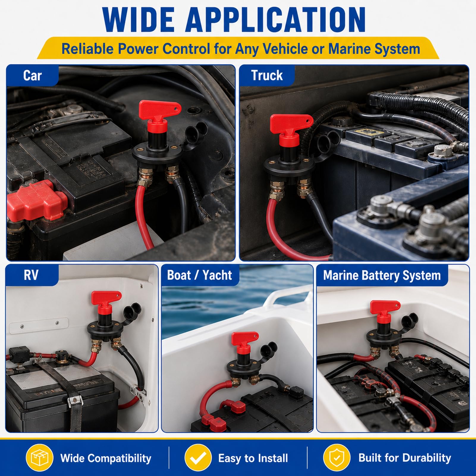 2 Pièces 12V Isolateur Interrupteur de Batterie avec Clés, Coupe Circuit Batterie 200A, Isolateur de Batterie pour Voiture, Bateau, Camping-Car, Coupée Power Kill Switch (2)