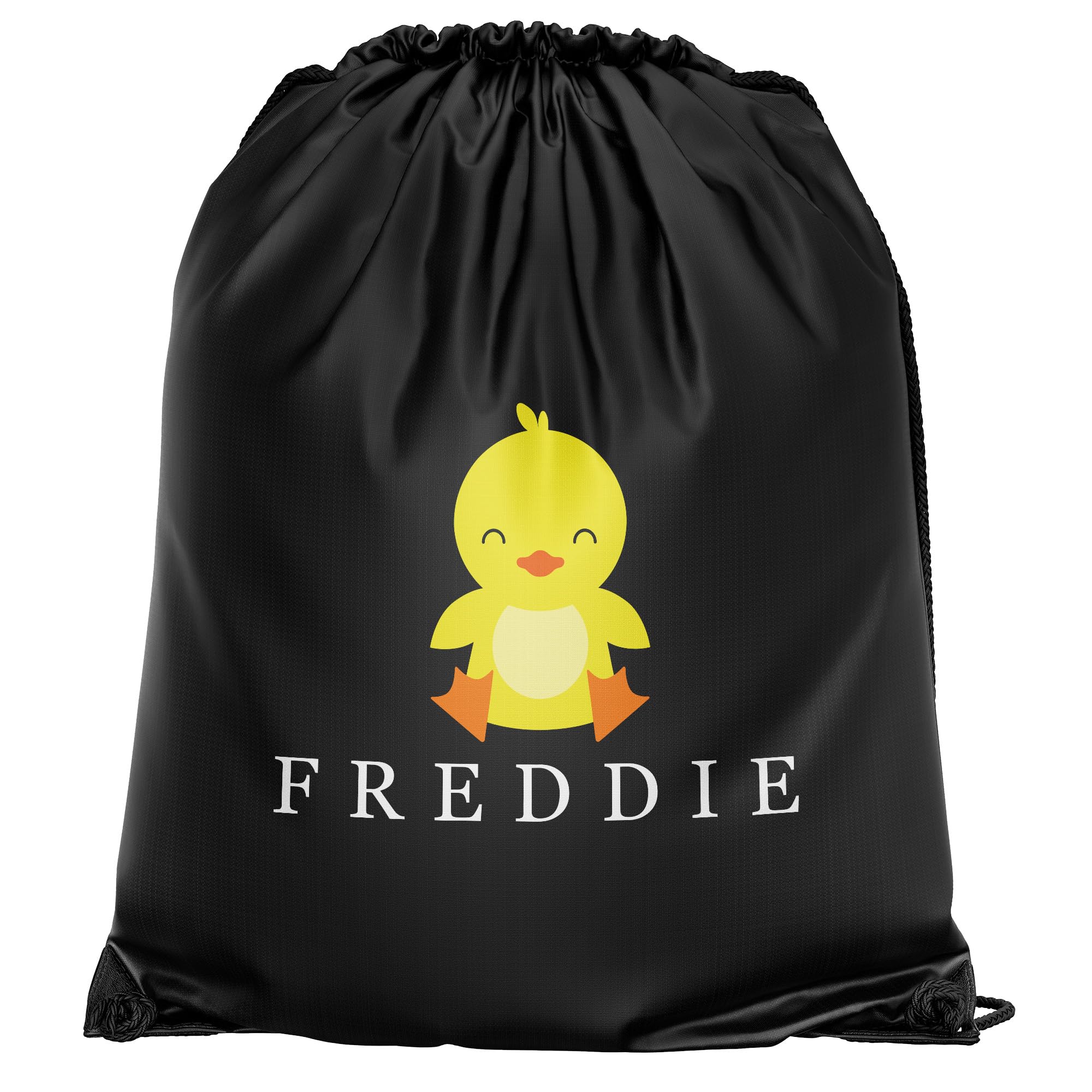 Personalised Duck Drawstring Bag Custom Name PE Gym Sports Kids Back To School Boys Girls Infants New Term, One Size, Black