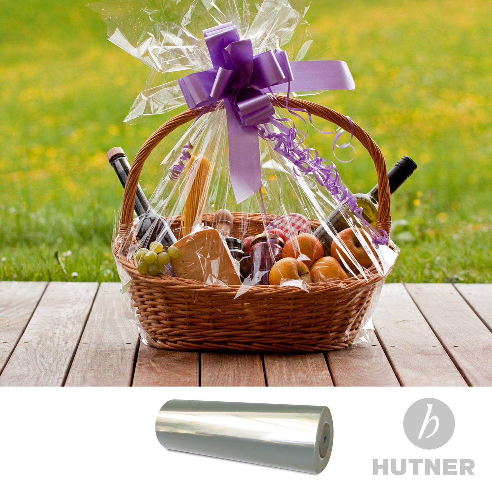 Große Rolle Geschenkfolie transparent 75 cm x 1.000 m | 20 µ Blumenfolie | Verpackungsfolie für den Handel | HUTNER