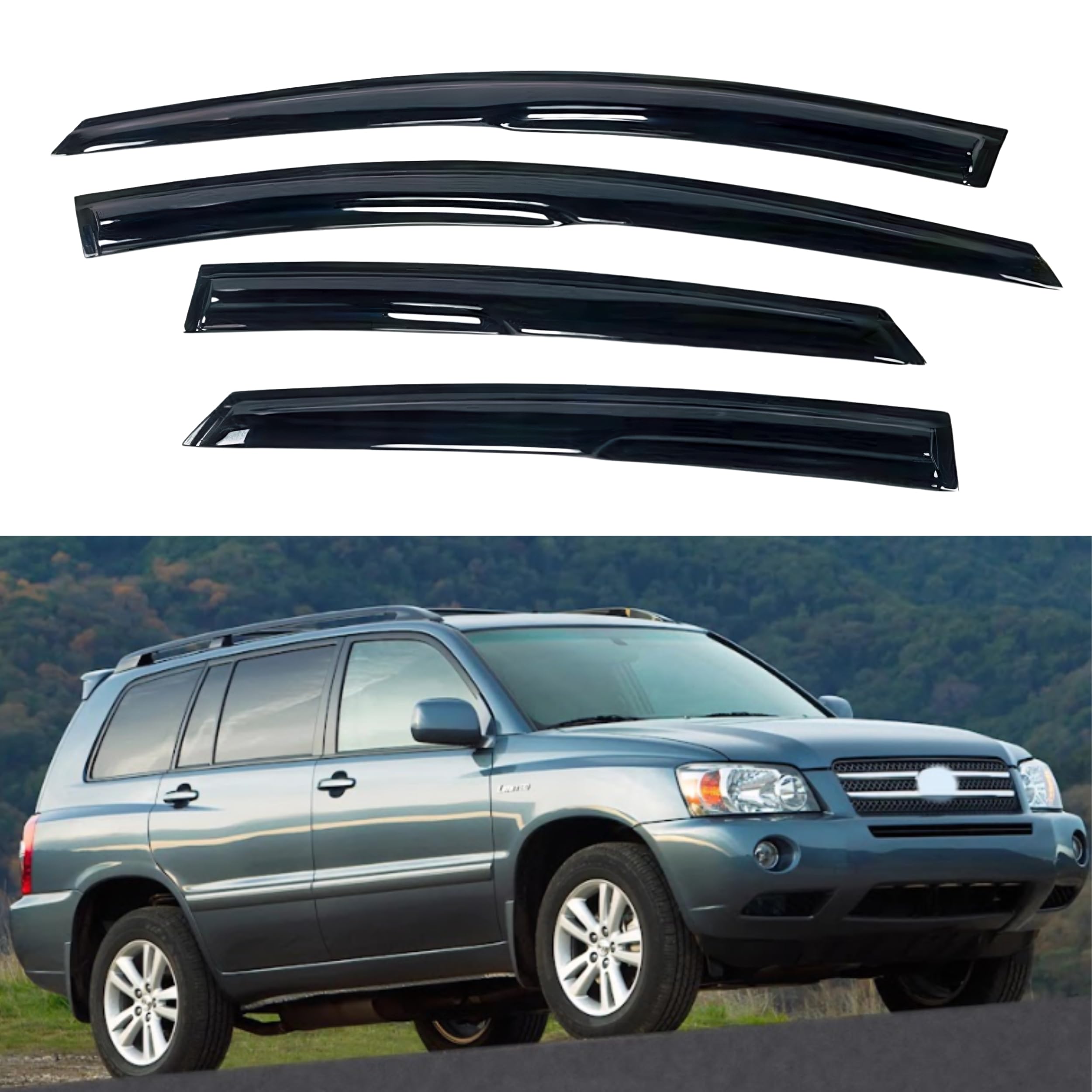 IG Window Visor for Toyota Highlander 2001-2007 & Highlander Hybrid 2006-2007, Rain Guard Tape-On Durable Side Vent Window Deflector Mugen Style, 2001 2002 2003 2004 2005 2006 2007
