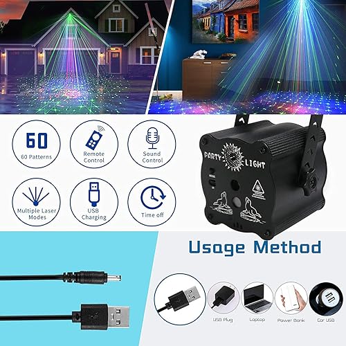 Vista 4 de Proyector de espectáculos de luces láser, luces estroboscópicas activadas por sonido y bola de discoteca para Navidad, Halloween, decoración