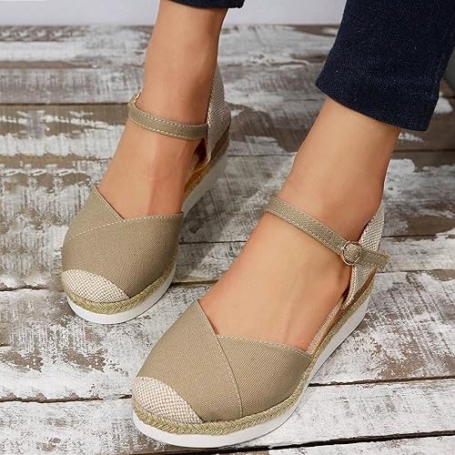 Miniatura 5 de Sandalias de plataforma ortopédicas con cuña para mujer, verano 2023, elegantes, planas, de punta abierta, con correa al tobillo, estilo alpargata,