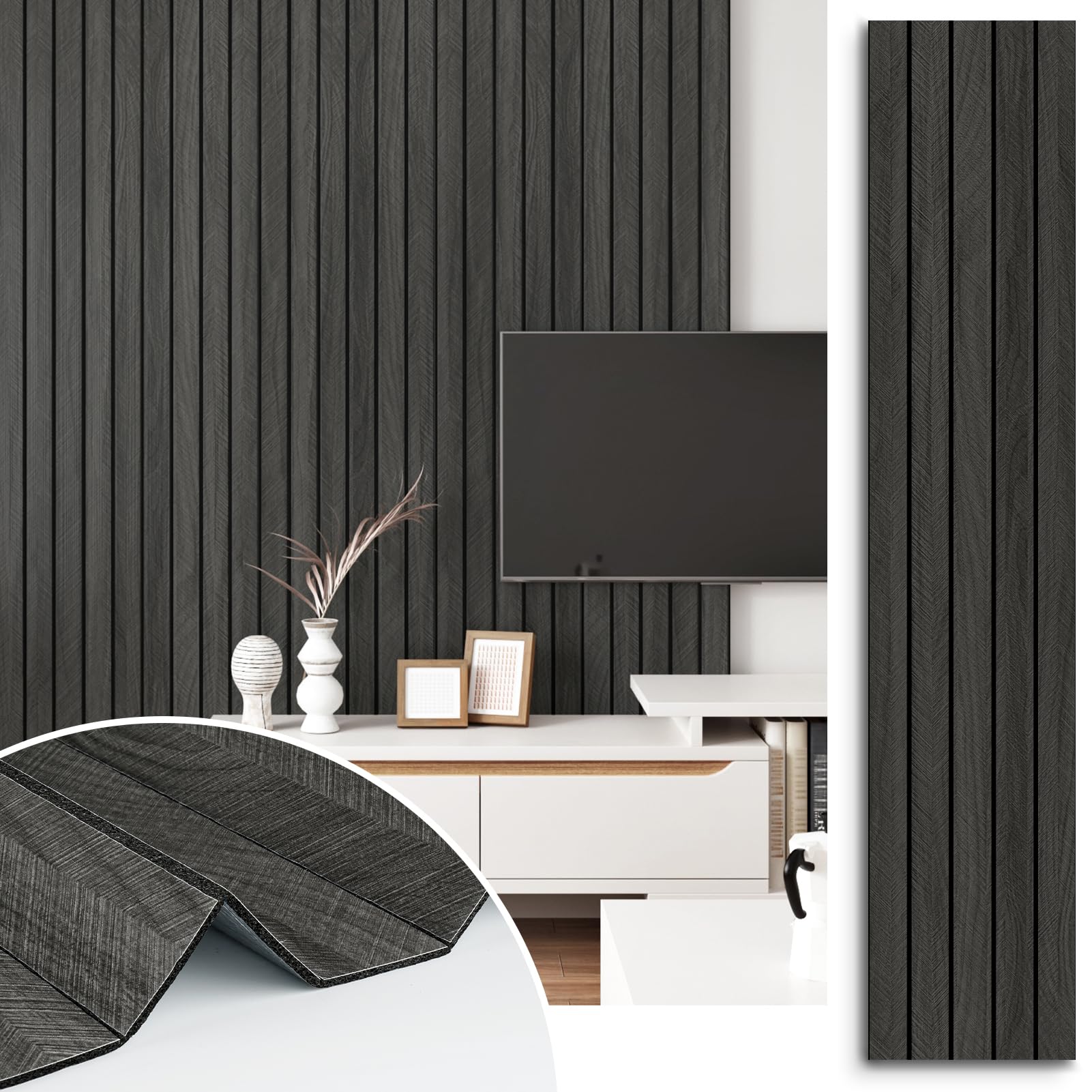 STICKEEP Grey/Black Wood Slat Panels