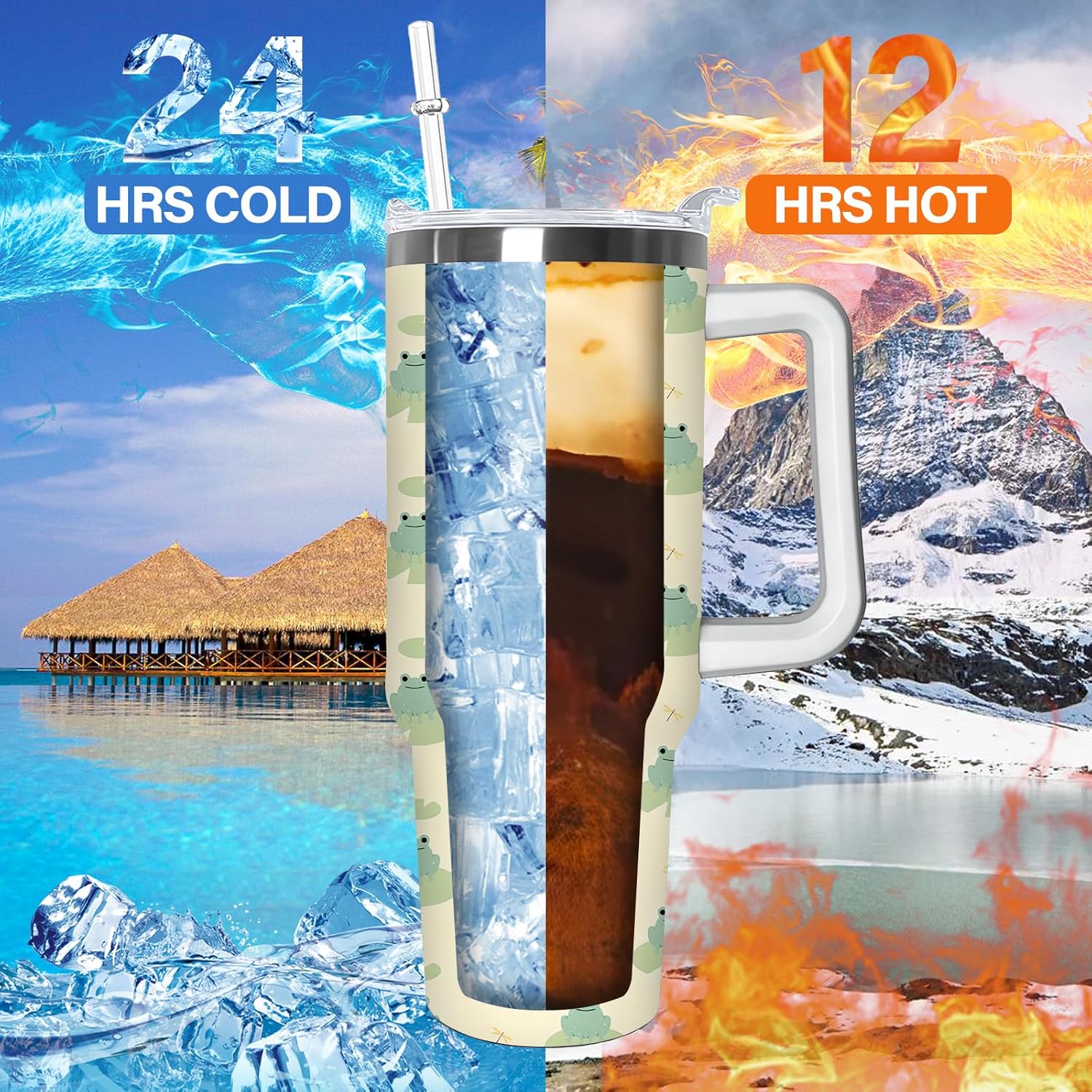 40 oz Frog Tumbler With Handle and Straw, 40oz Insulated Stainless Frog Tumbler Coffee Travel Mugs Cup Water Bottle Frog Lovers Gifts for Women Girls - Image 5