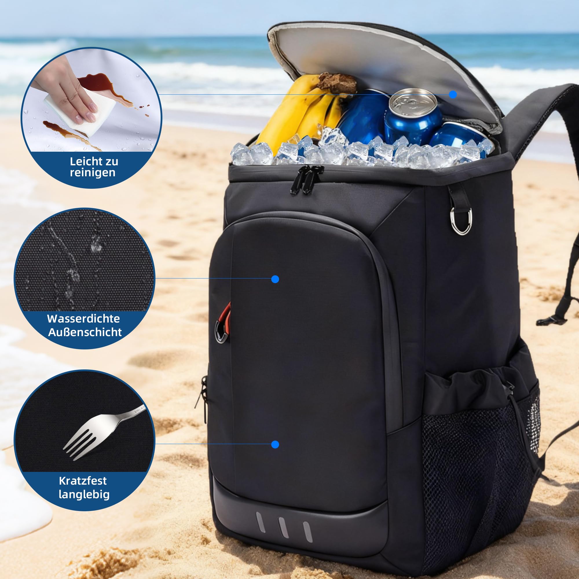 Camping Kühlrucksack,24L Kapazität Isolierter Picknickrucksack, Wasserdichter Rucksack-Kühler Auslaufsicher Tragbare Weiche Kühltasche für Strand, Reisen, Picknick