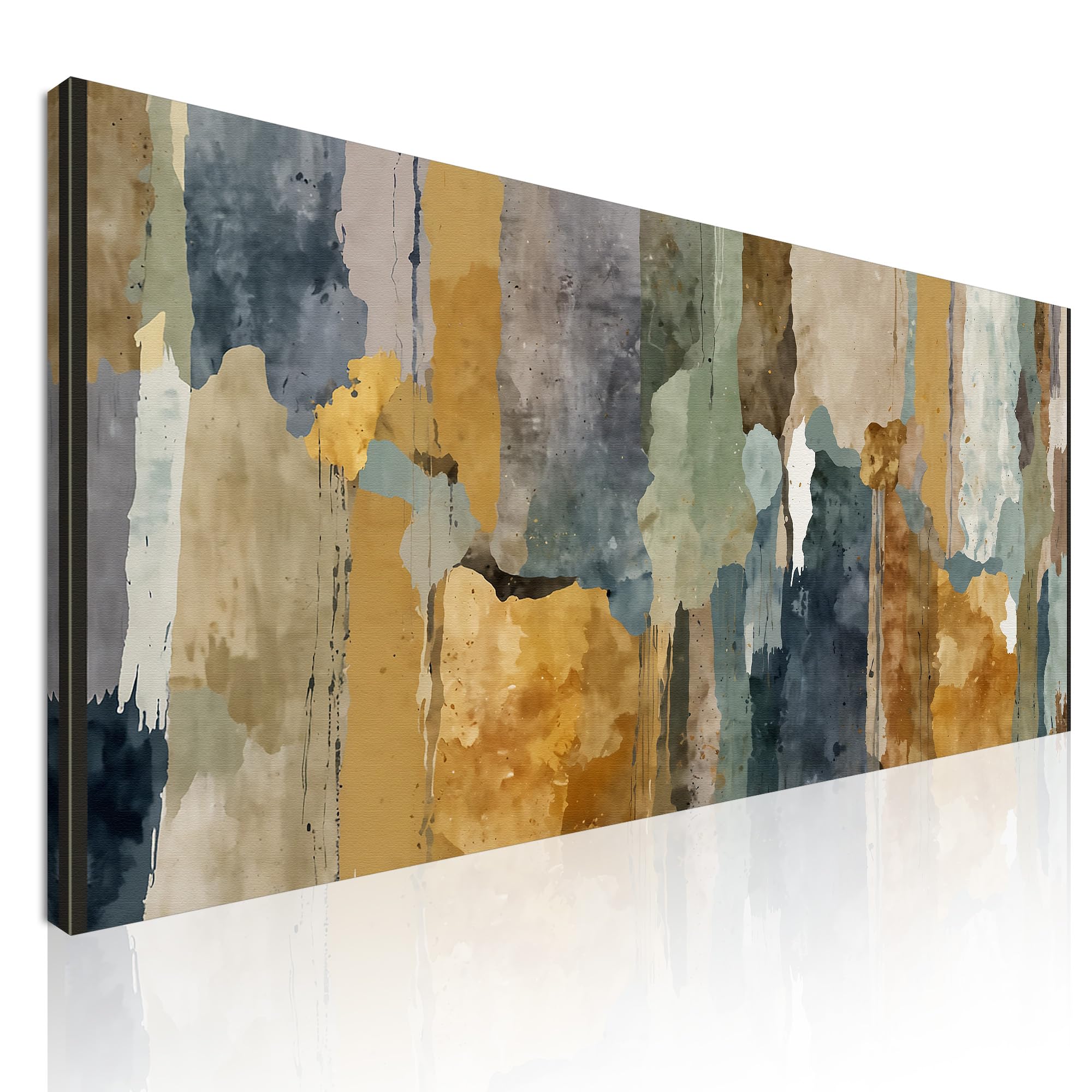 CheQuadro! Cuadro grande para salón, abstracto horizontal sobre lienzo Tramas de colores impresión sobre lienzo, enmarcado listo para colgar absh38-150x70 cm