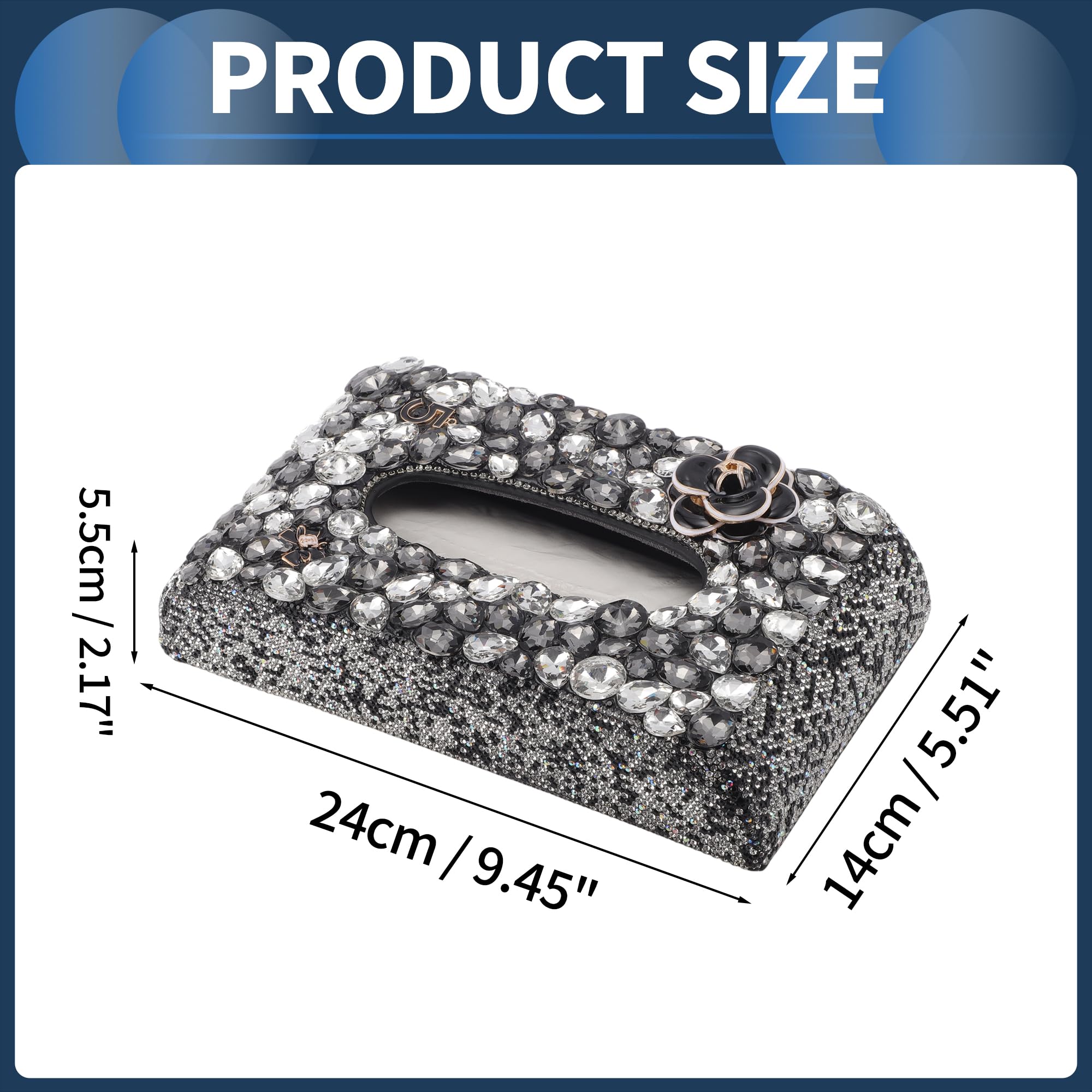 Porte-Mouchoirs pour Voiture Organisateur De Boîte À Mouchoirs pour Voiture Incrusté De Diamants PU Strass 9.45"x5.51"x2.17" Noir 1 Pc