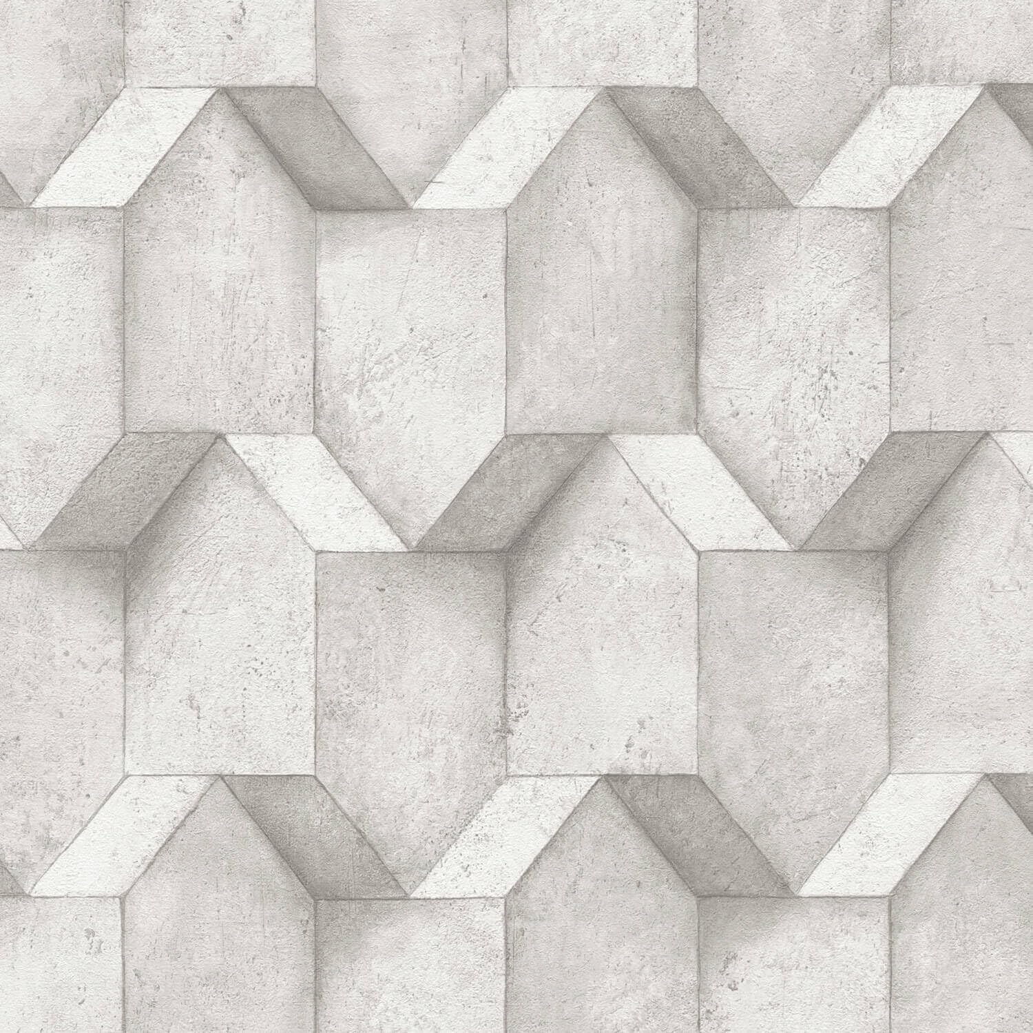 Papier peint géométrique premium Profhome 388274-GU intissé blanc gris texturé