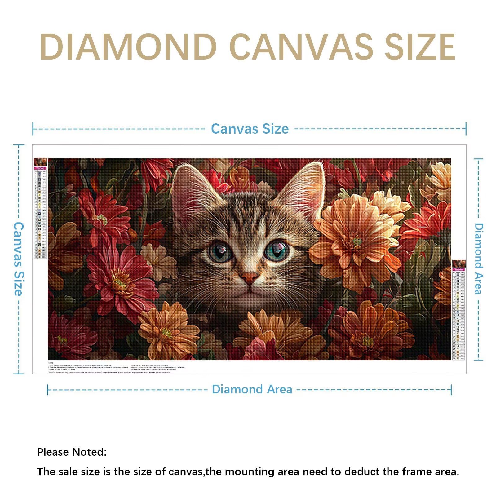 Diamond Painting Adultos Gato Pintura Diamante, Flor Diamond Painting 5D Completo, DIY Cuadrado Cristal Bordado Punto de Cruz Cuadros de Diamantes para Decoracion Hogar, Regalo Mujer 180x90cm 0J-818