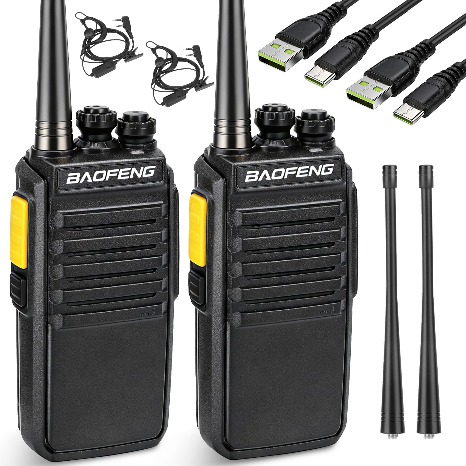 BF-V1D Walkie Talkies 2 Pack,4-5KM Long Range Two Way Radios with USB-C Charging, Detachable Antenna,VOX Hands-Free, 16 Channels, CTCSS/DCS – Ideal for Construction, Hotel, Office