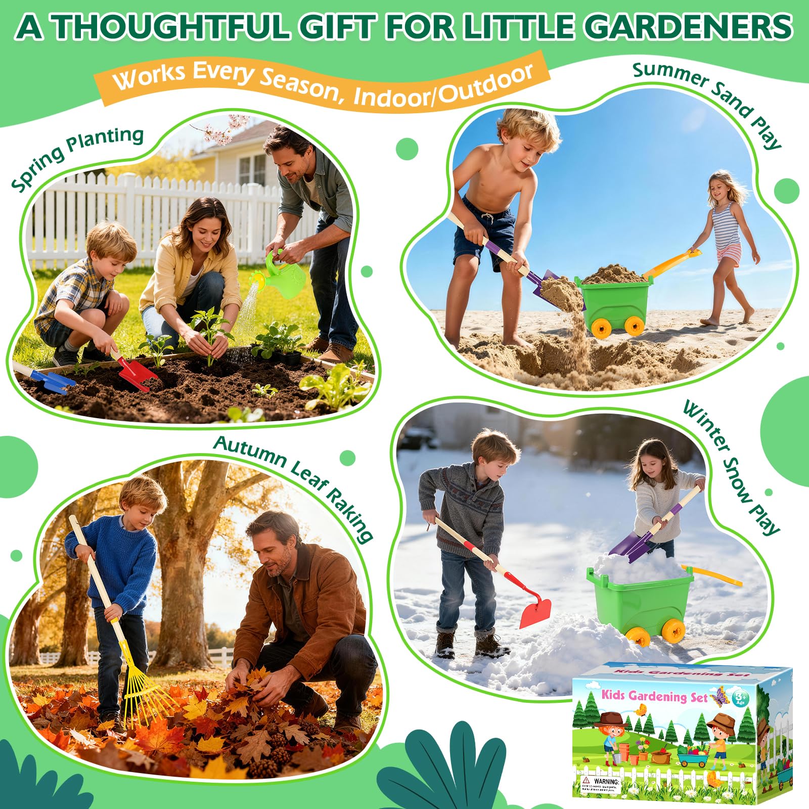 Ensemble de jardinage pour enfants, jouets d'extérieur avec brouette et outils de jardin pour enfants, ensemble de jardinage pour tout-petits avec tapis de rempotage, gants, tablier, arrosoir, jouets