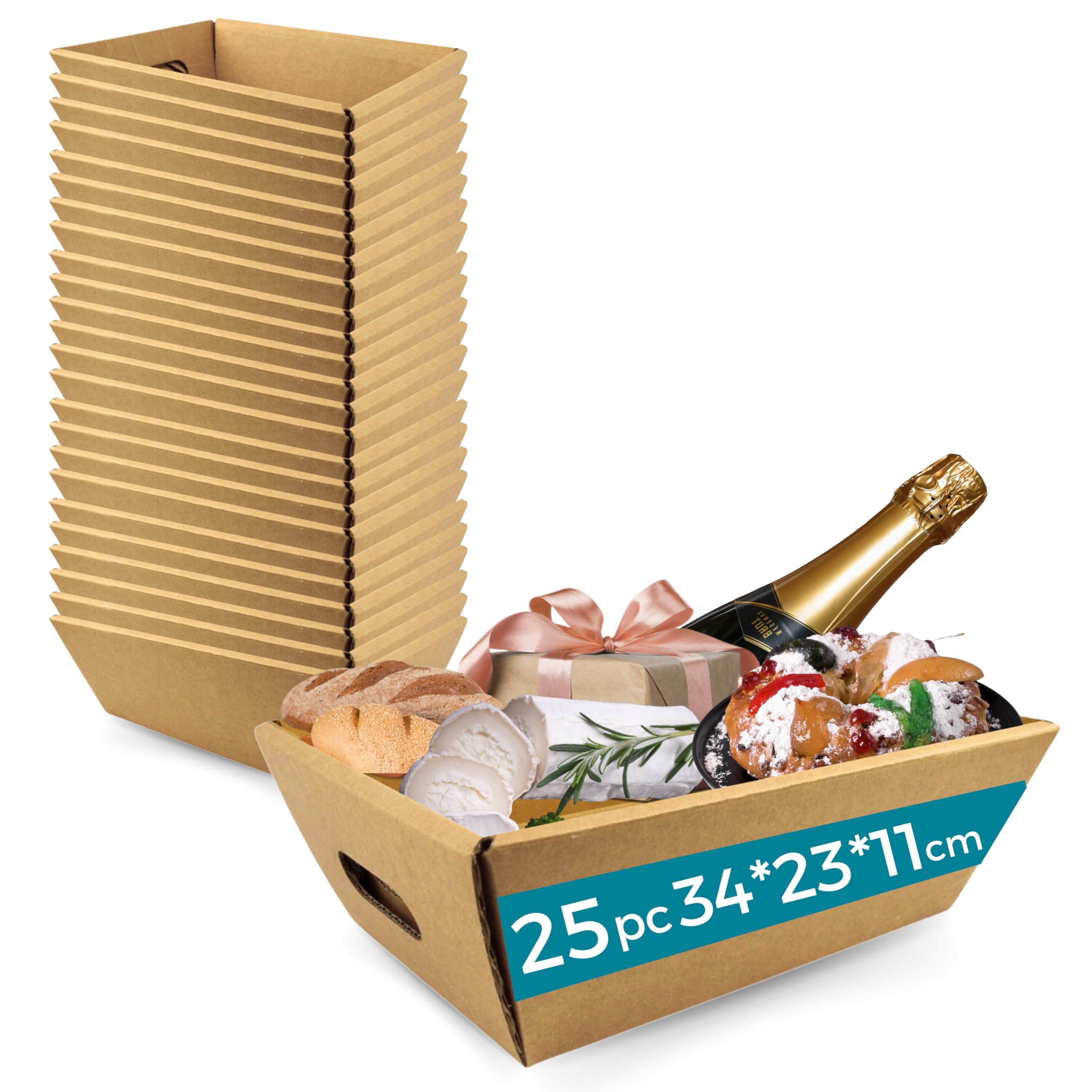 25x Kartonbox für Geschenkkörbe ohne Deckel 34x23x11 cm – Geschenkbox für Weihnachten, Ostern, Firmenkörbe und Feiern | Espirito Rebelde