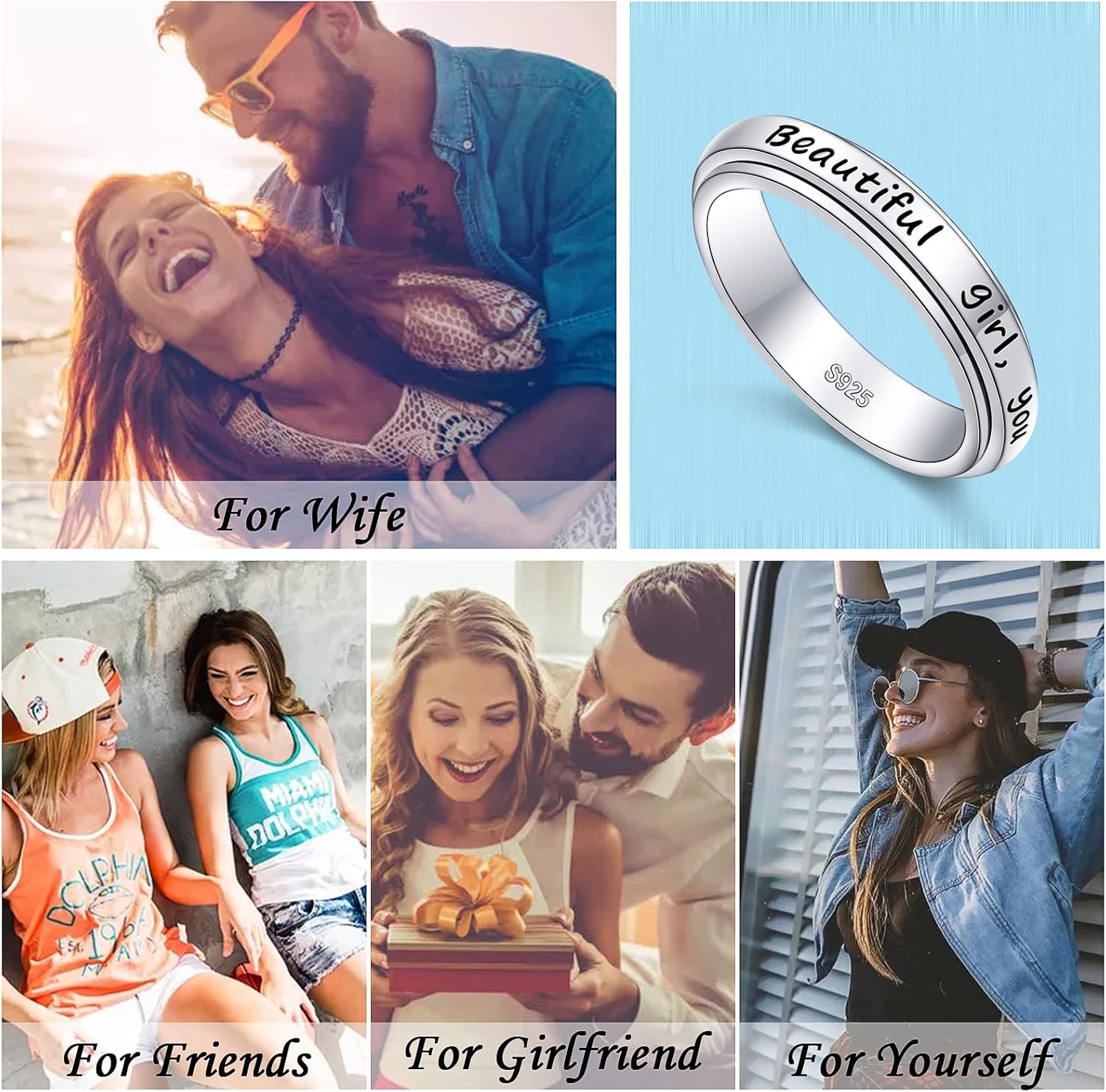 S925 Sterling Silver Spinner Fidget Rings for Anxiety Worry Relieving Boredom ADHD Autism Band for Women Teens - Image 7