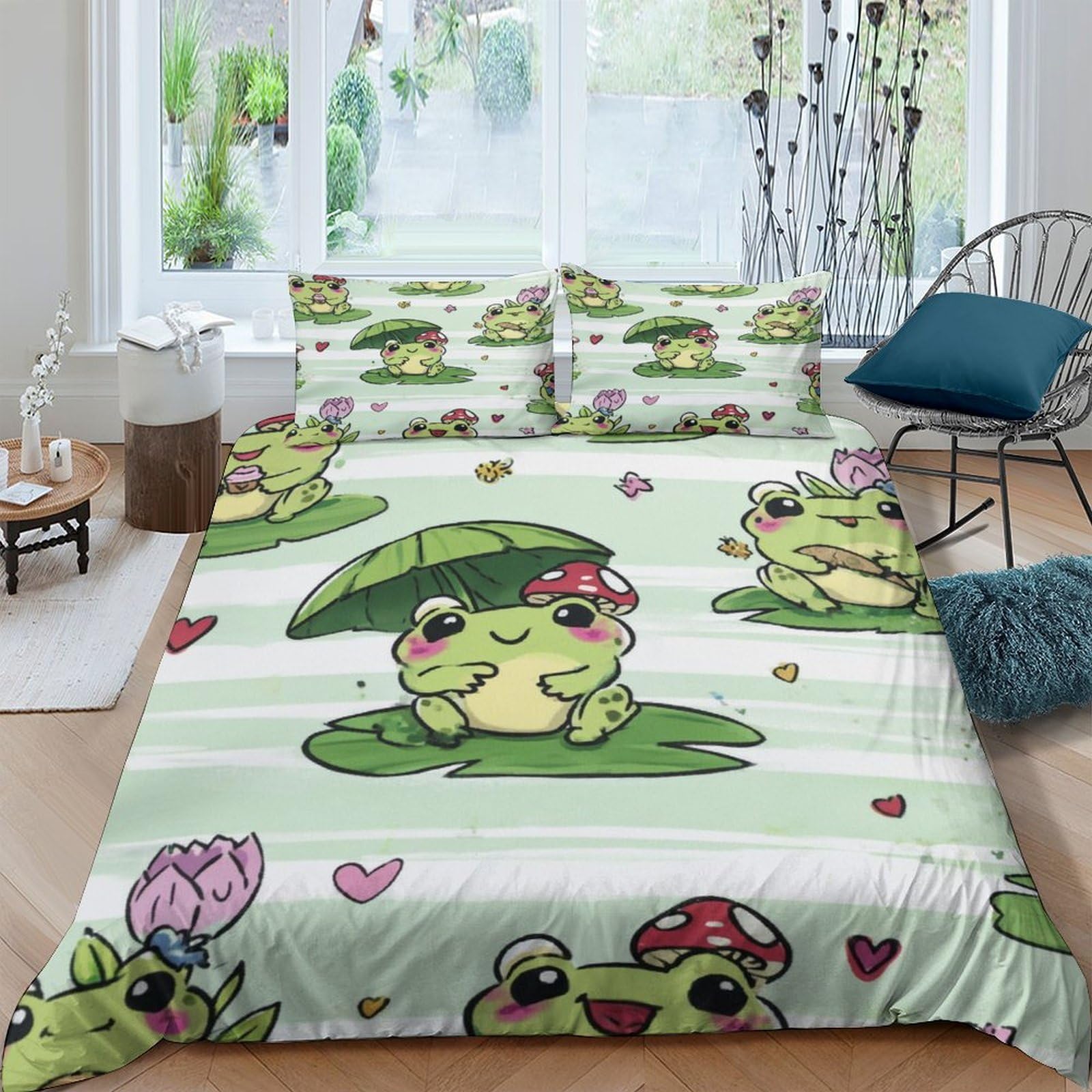 Ctjqhvkz Style-9 3D Printed Cartoon Frog Fitted Sheet Microfiber Green Lotus Leaf Bed Cover Non-Slip Machine Washable For Bedroom Home Decor Single（135X200cm）
