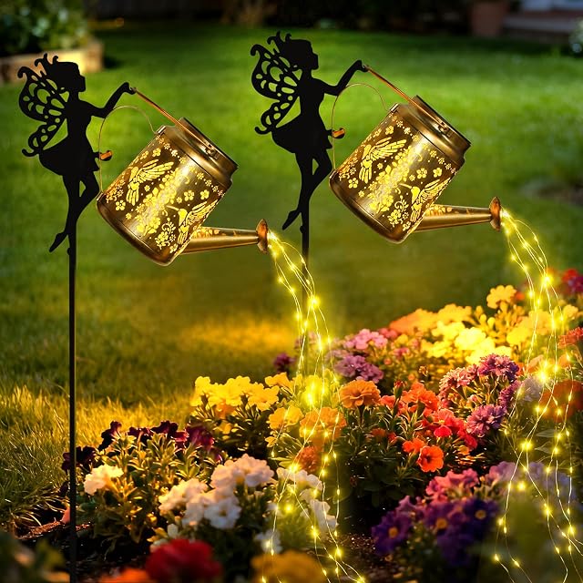 X-PREK Solar Lights Outdoor Waterproof Fairy Solar Garden Lights Outdoor Decoration Hummingbird Solar Watering Can Light Gardening Gifts
