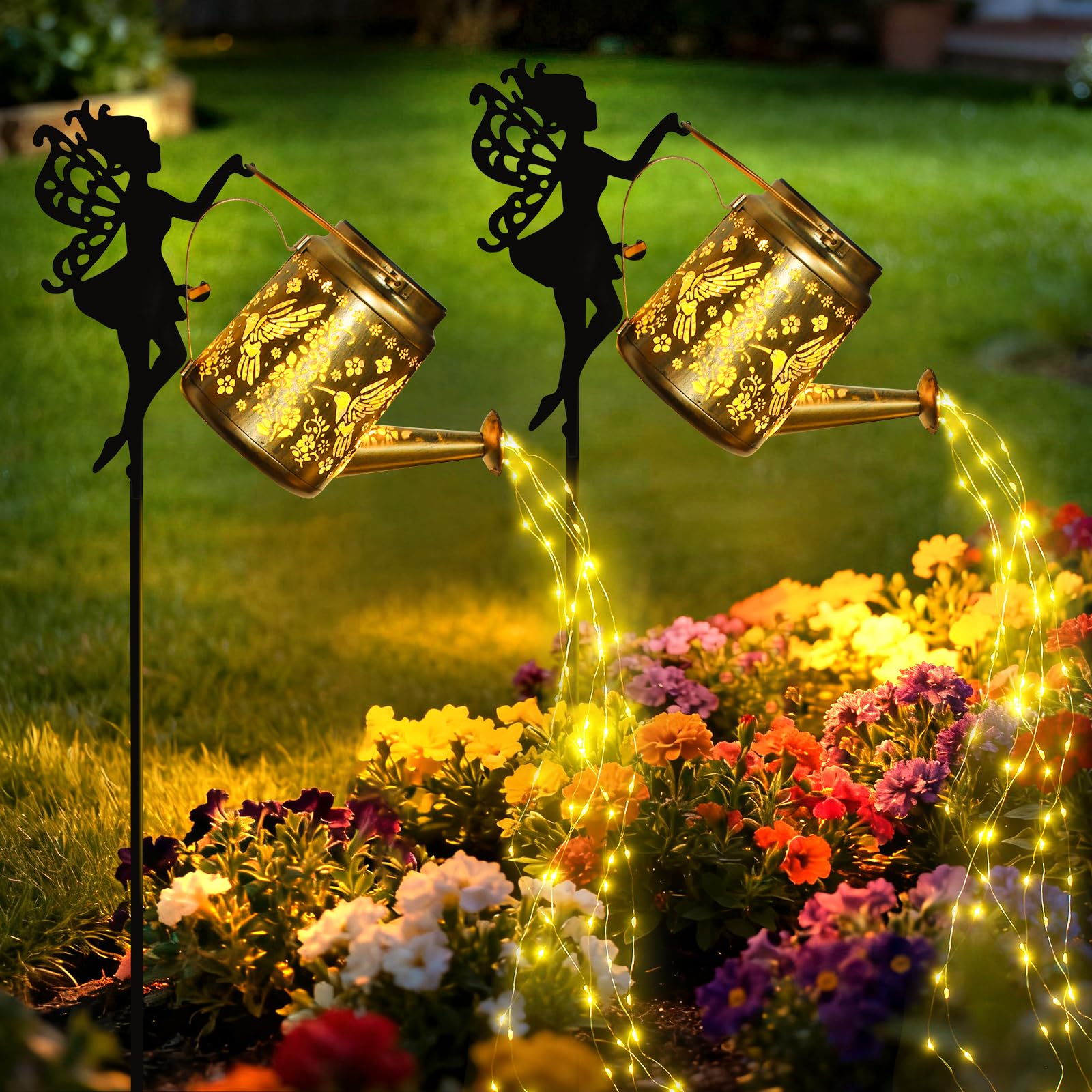 X-PREK Solar Lights Outdoor Waterproof Fairy Solar Garden Lights Outdoor Decoration Hummingbird Solar Watering Can Light Gardening Gifts