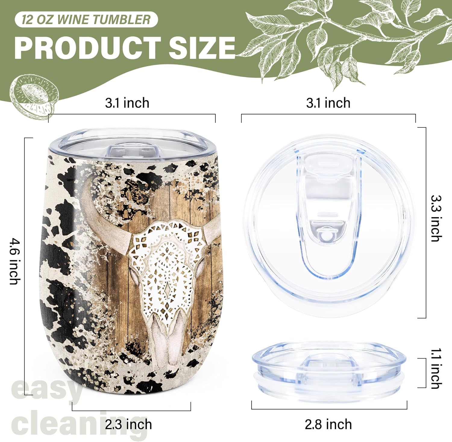 KAIRA Cowgirl Tumbler,Cow Print Cup,Western Style Party Supplies,Gifts for Women Girls 12oz Wine Tumbler Coffee Mug with Lid Stainless Steel Double Wall Travel Cup (Pack of 1) - Image 3