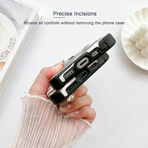 Miniatura 4 de INJPCUCA Funda diseñada para iPhone 13 Pro Max, diseño de patrón de ondas, color negro, funda protectora para mujeres y niñas, de piel sintética,