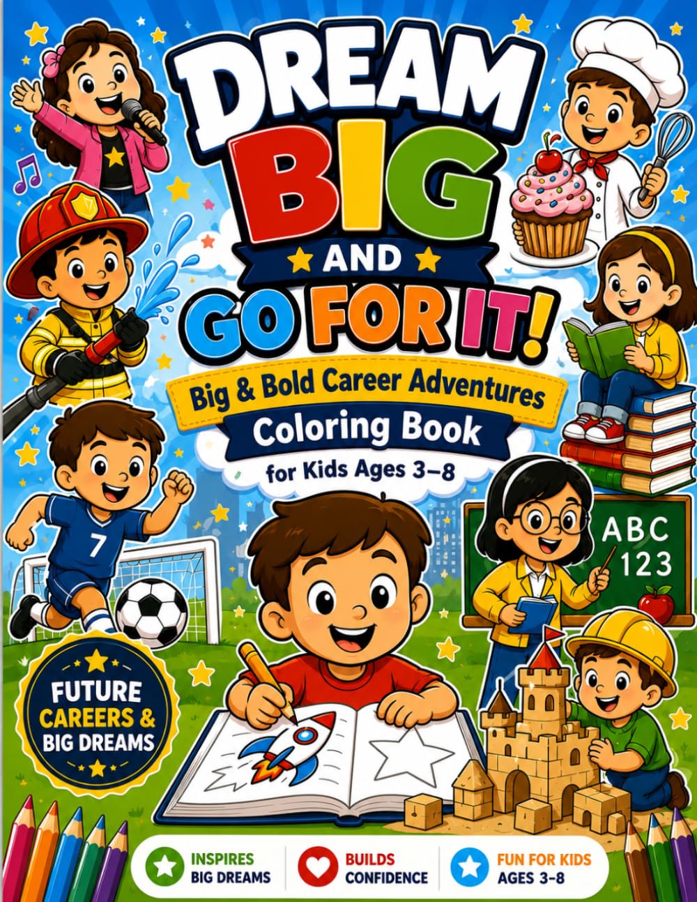 Dream Big and Go For It!: Big & Bold Career Adventures Coloring Book for Kids Ages 3–8