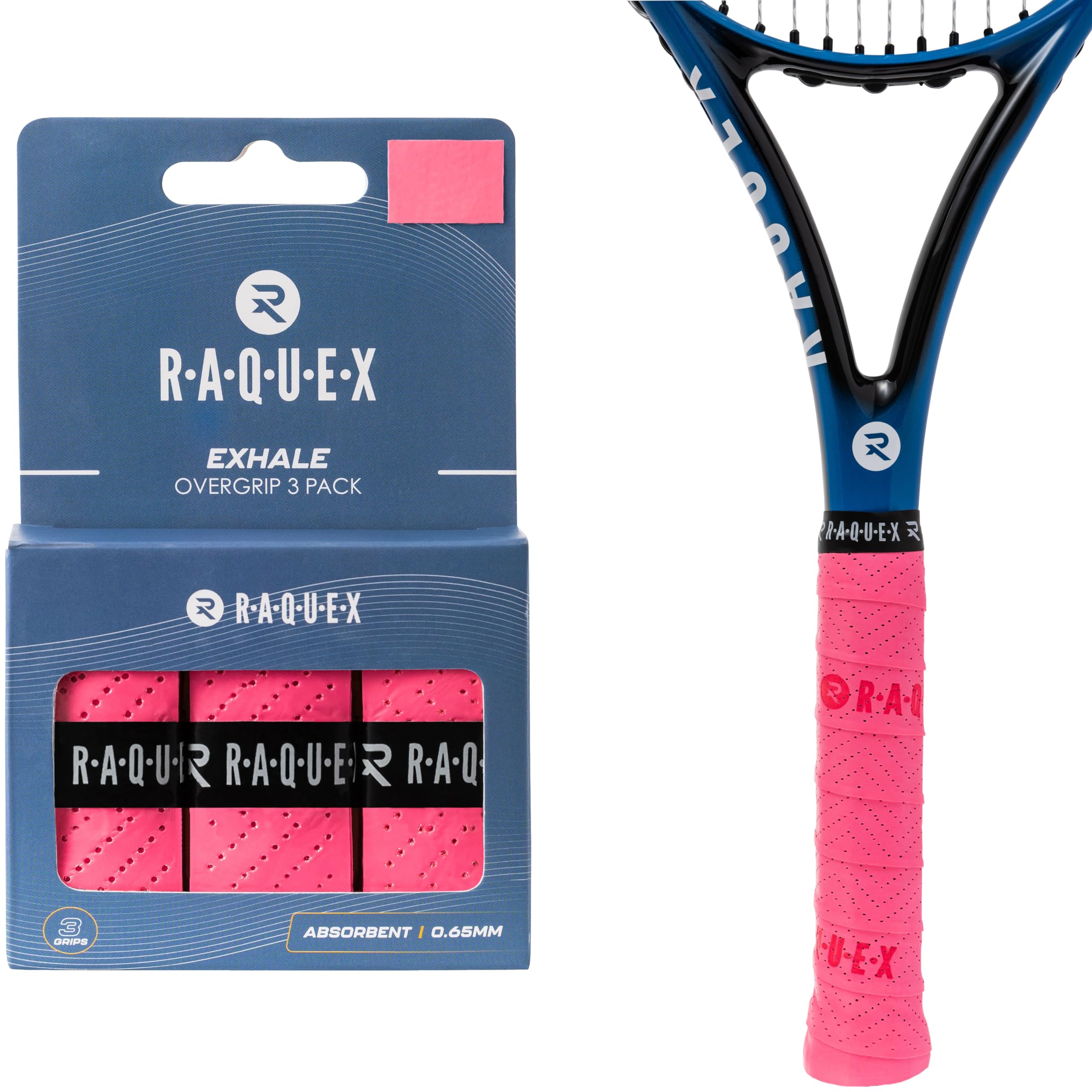 Raquex Exhale Racket Overgrip Tape – Tennis, Badminton, Squash, Padel Over grip – 3 Pack, Perforated, Absorbent Racquet Overgrip - Anti Slip Over Grip Tape