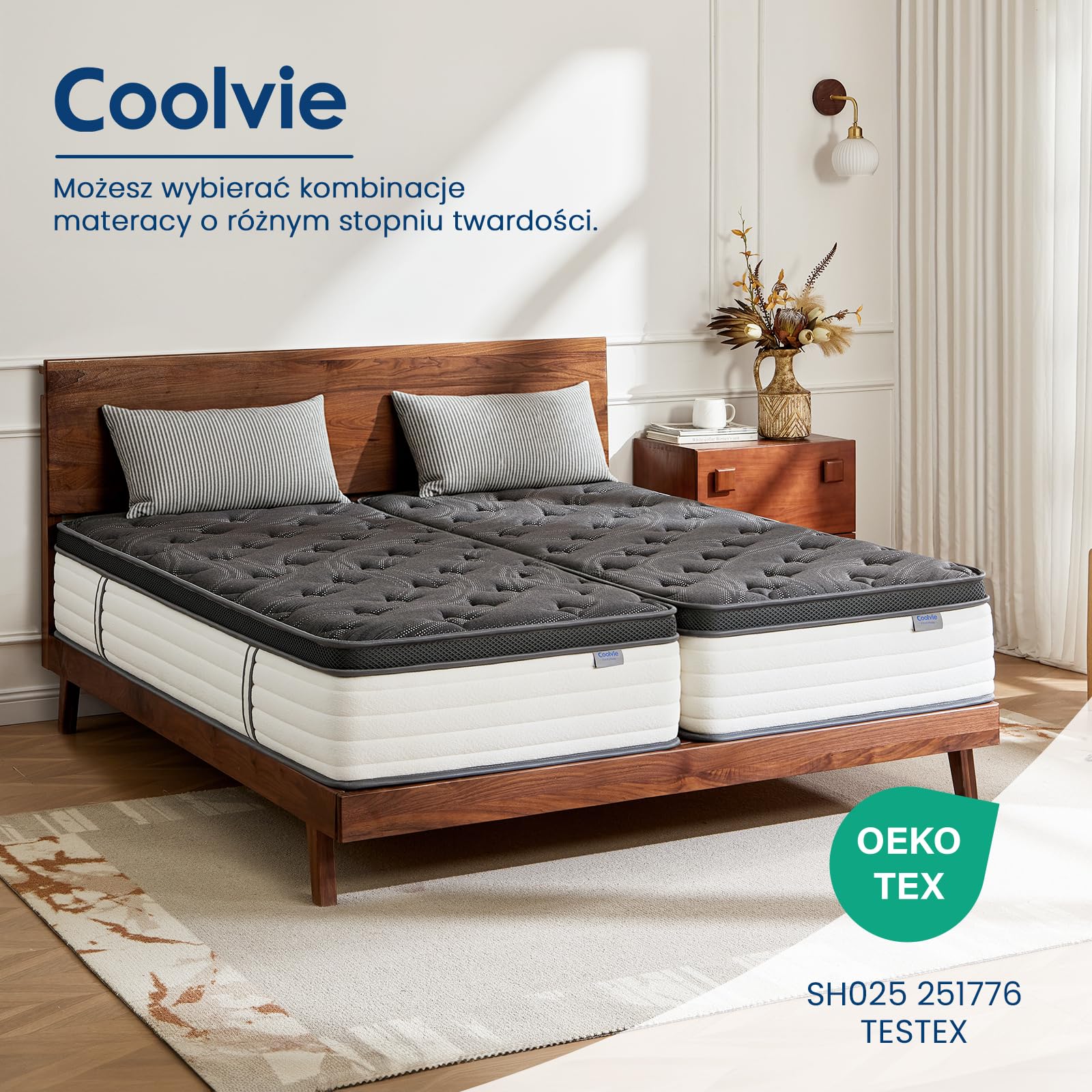 Coolvie Materac ze sprężynami kieszeniowymi 90x190x25 cm twardość średnia H3