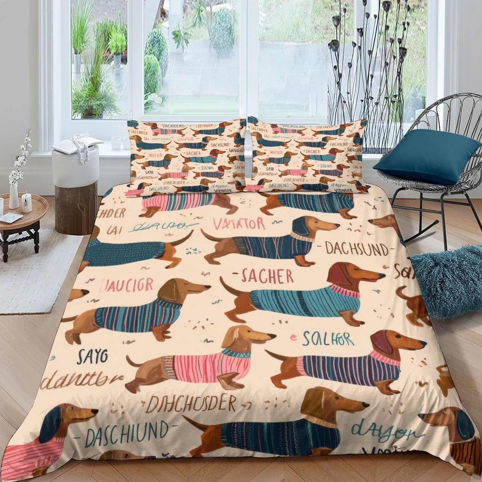 Ctjqhvkz Style-3 3D Printed Dachshund Pattern Fitted Sheet Microfiber Soft Breathable Dog Bed Sheet For Bedroom Guest Room Decor Single（135X200cm）