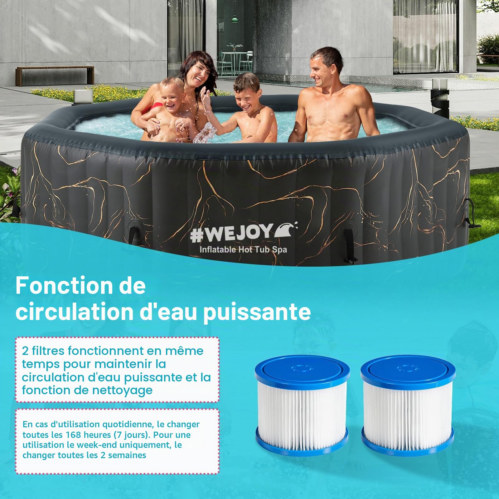 #WEJOY Jacuzzi portable 155 x 155 x 63 cm Air Jet Spa 2-3 personnes gonflable octogone extérieur chauffant spa avec 120 jets à bulles