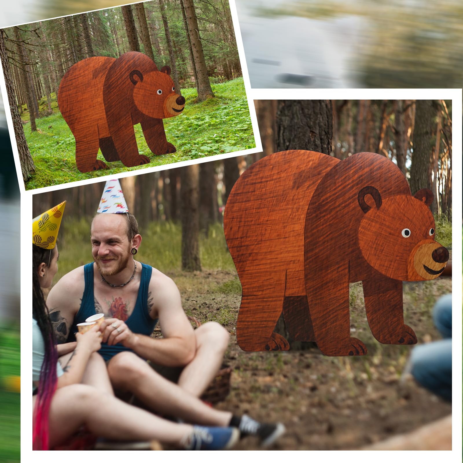 Yookeer Sagoma in cartone a forma di orso marrone da 1,2 m, a grandezza naturale, decorazione per feste di compleanno a tema safari, decorazione per feste di compleanno in cartone della giungla