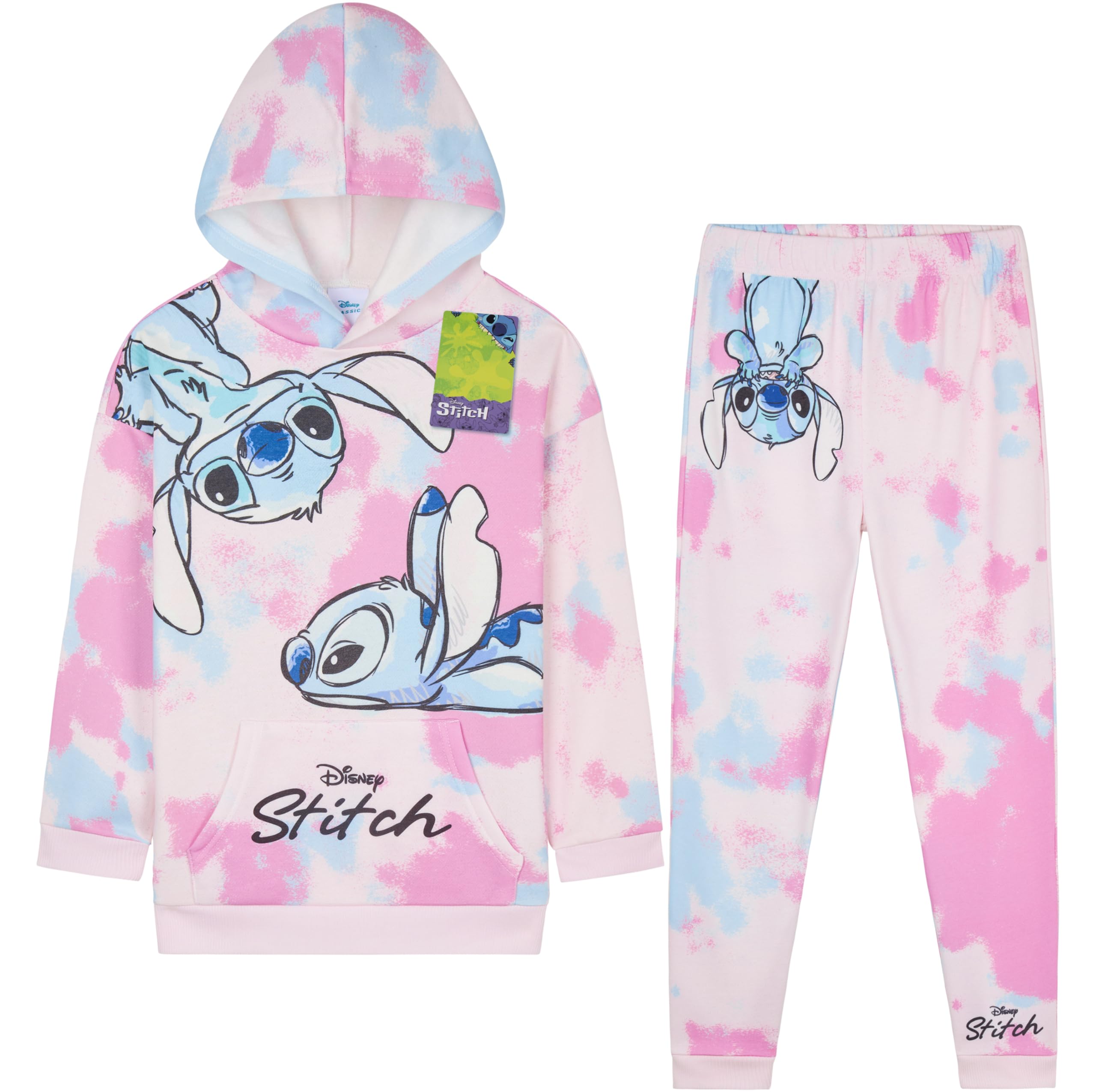Disney Stitch Tracksuit for Girls, 2 Piece Hoodie and Jogger Set, Tie Dye Loungewear, Kids Clothing, Gifts for Girls