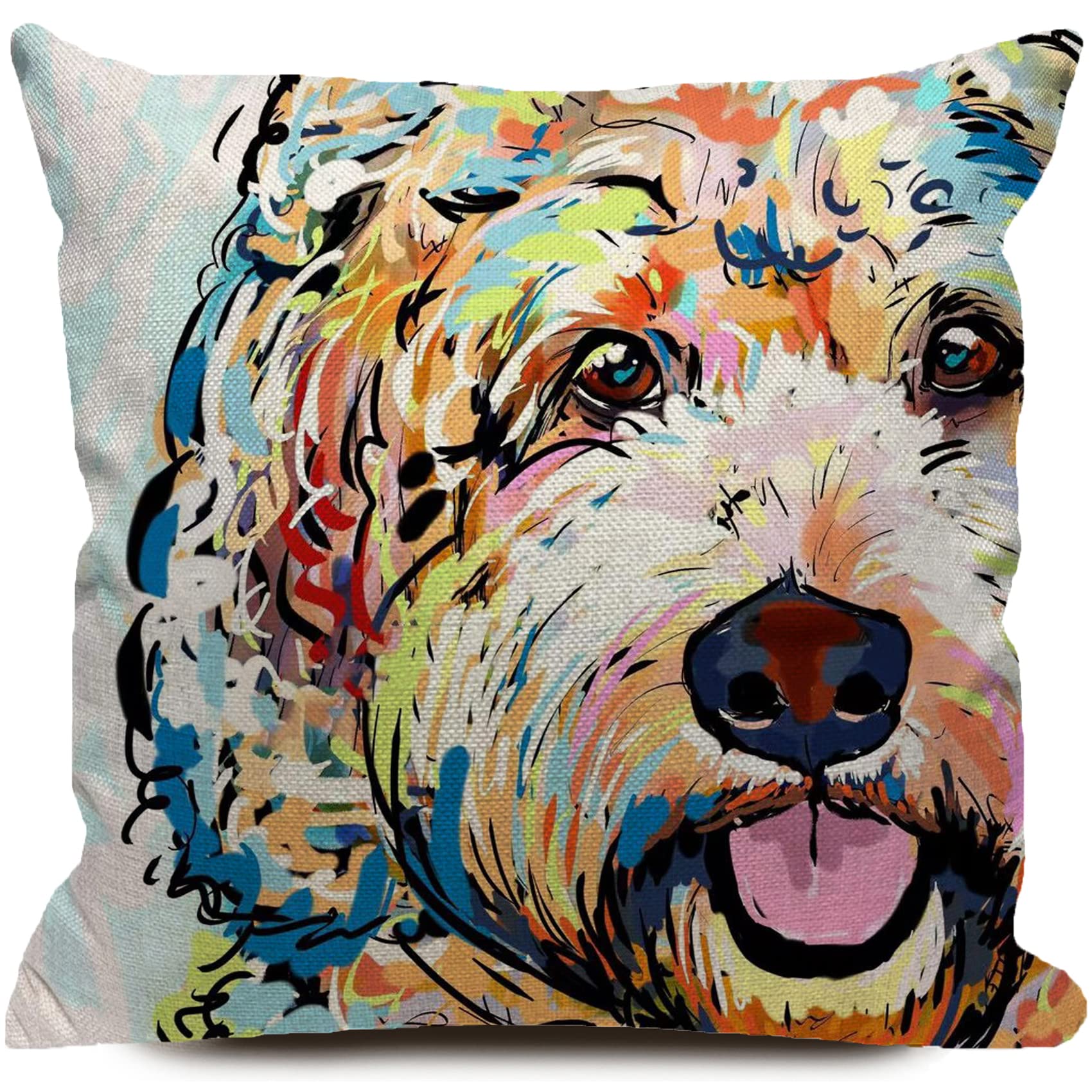 KEIROUTK Cushion Covers 45X45 Goldendoodle Labradoodle Pop Art Pet Portrait Home Decorative Throw Pillow Case Cushion Cover For Gift Home Couch Bed Car 18 X18 inch Square Pillowcase