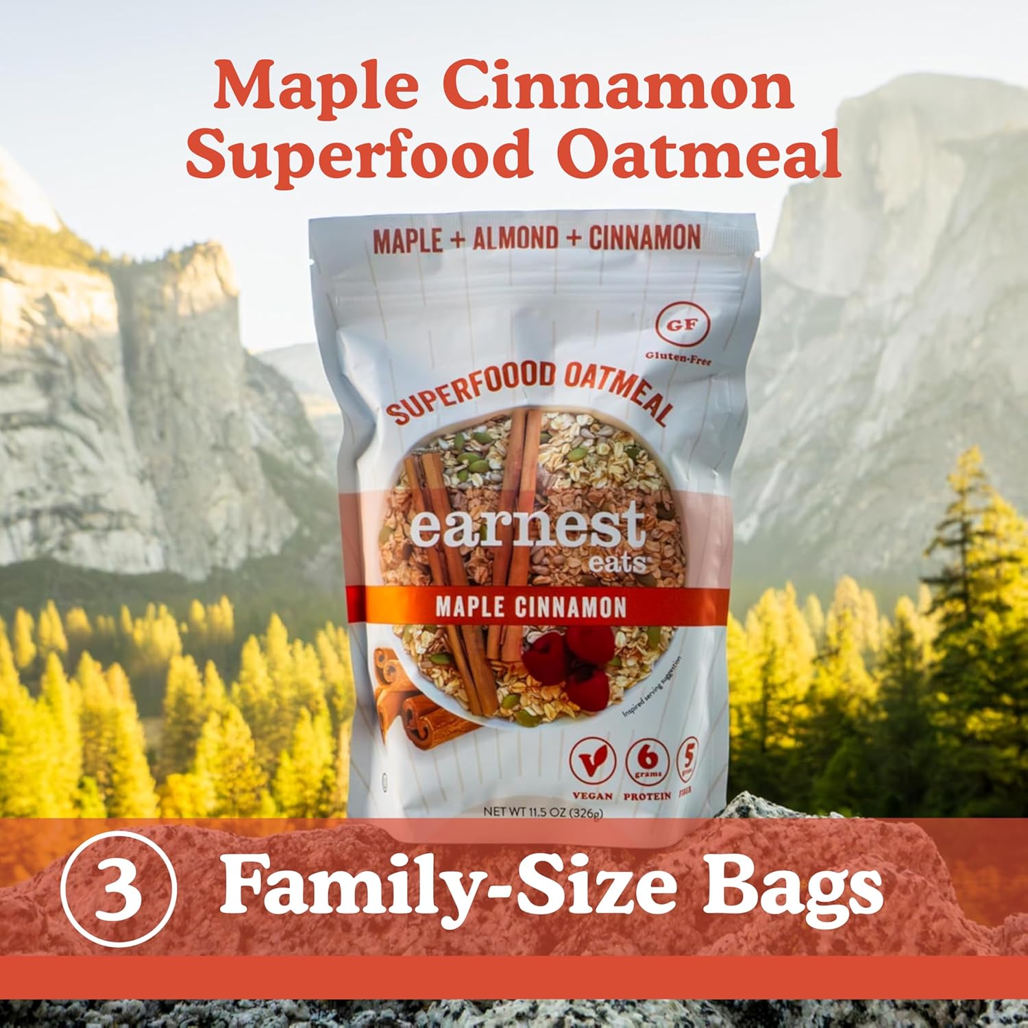 Earnest Eats Superfood Oatmeal – Maple Almond Cinnamon – Vegan, Gluten-Free, 6g Plant Protein, 4g Fiber, No Added Sugar, 24 Servings Total (3 Pack)