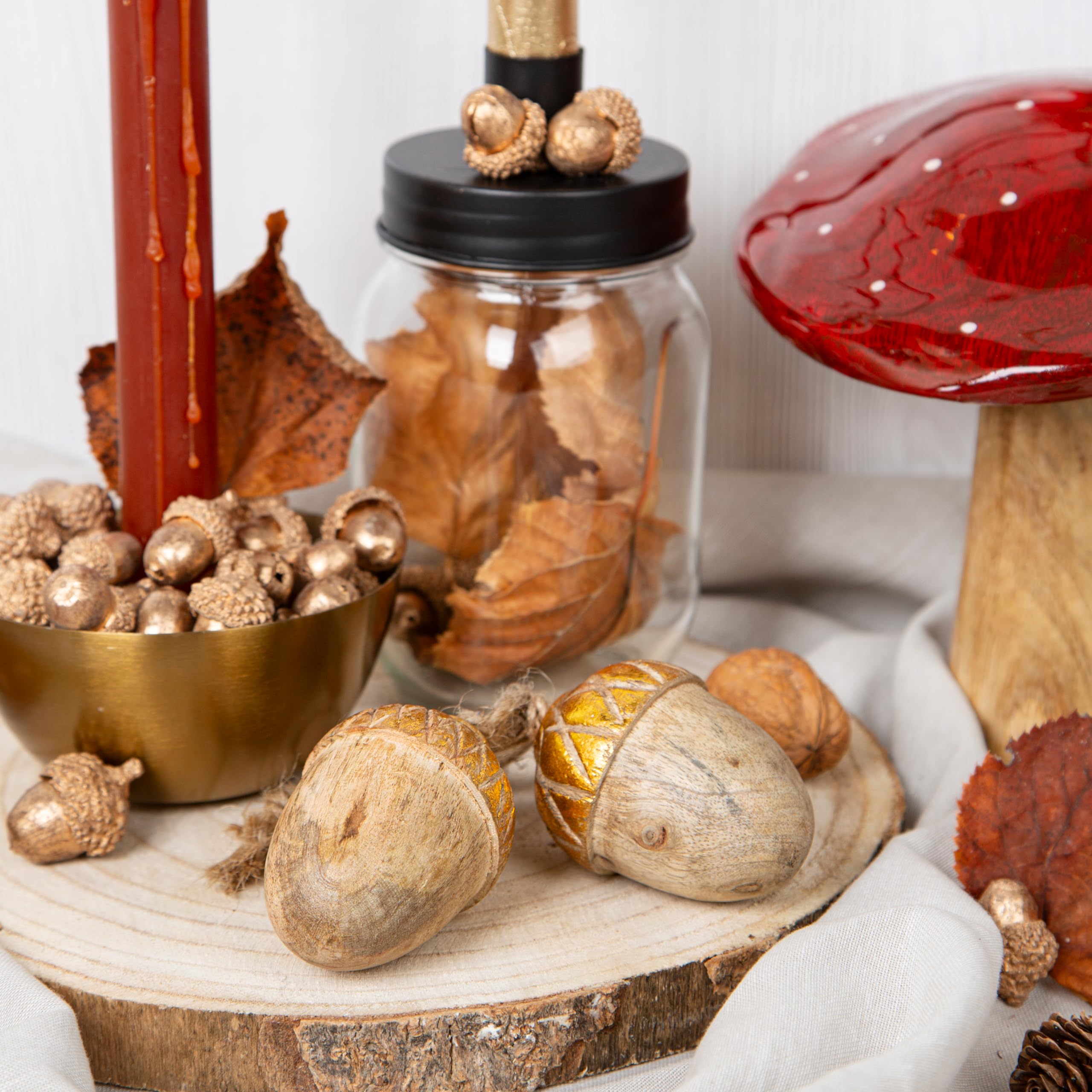 Logbuch-Verlag 4 Schalen für Kerzen als Adventskranz auf einem Holztablett mit weihnachtlicher Dekoration Gold Natur braun 45 x 18 cm