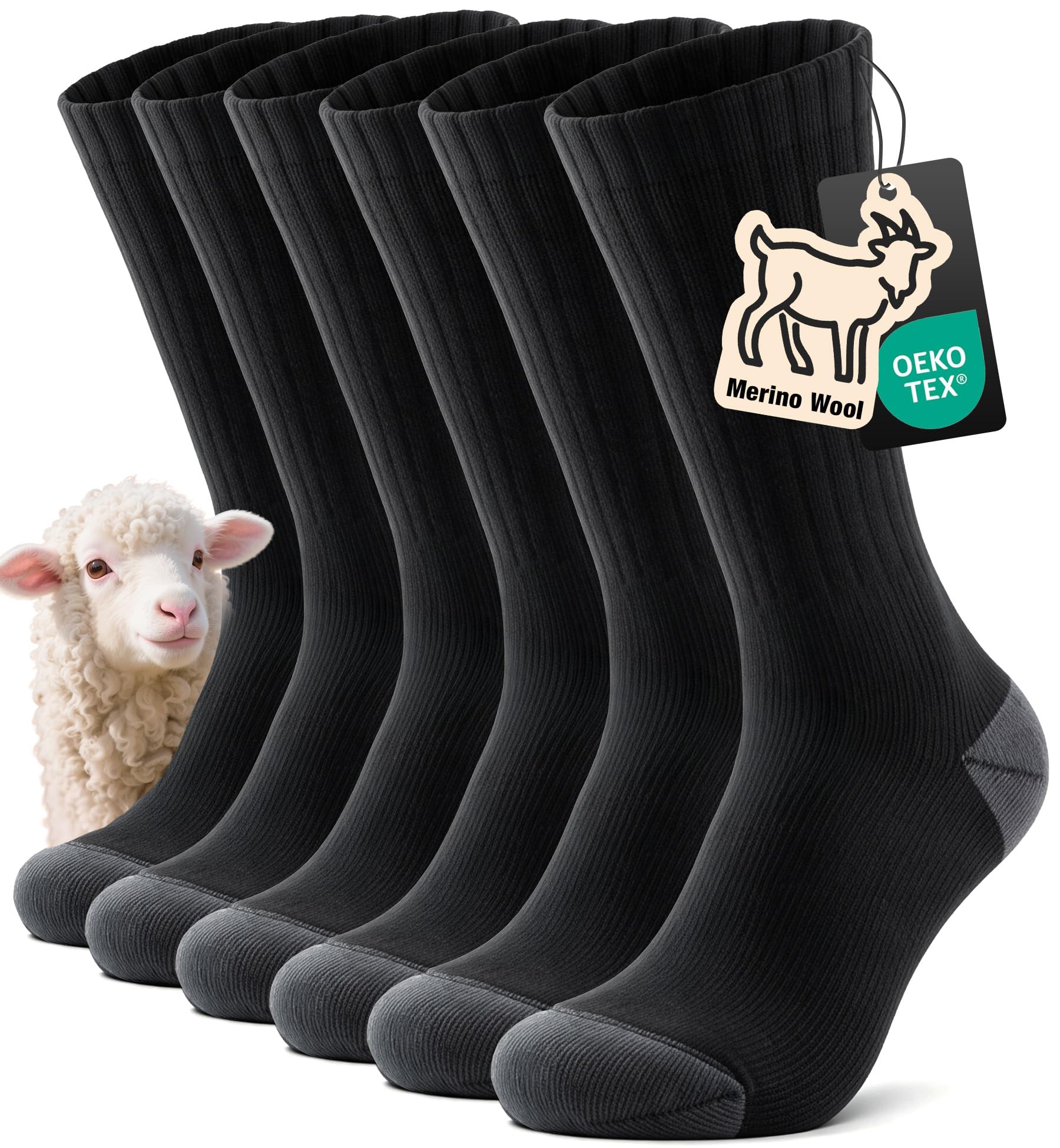 TANSTC Wandersocken Damen 35-38 Dicke Wintersocken Herren Bequem Thermosocken Herrensocken Warme Merino Socken Thermo Skisocken Wollsocken Professionell Tennissocken Sportsocken, Schwarz 3 Paar S