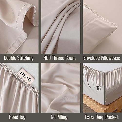 Miniatura 3 de Sábanas Cal tamaño king  hechas de bambú 100% orgánico, más suaves que la seda y el algodón, refrescantes para personas que tienen calor al dormir,