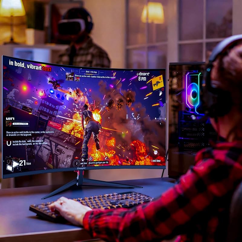 ChzsyhC 24 Inch Curved 180Hz Gaming Monitor, 1800R Curved Gaming Monitor | 1ms MPRT, FHD(1920×1080P), Freesync, HDMI2.0,DP1.4, VESA Mountable(HDMI Cable Incl.) image 7