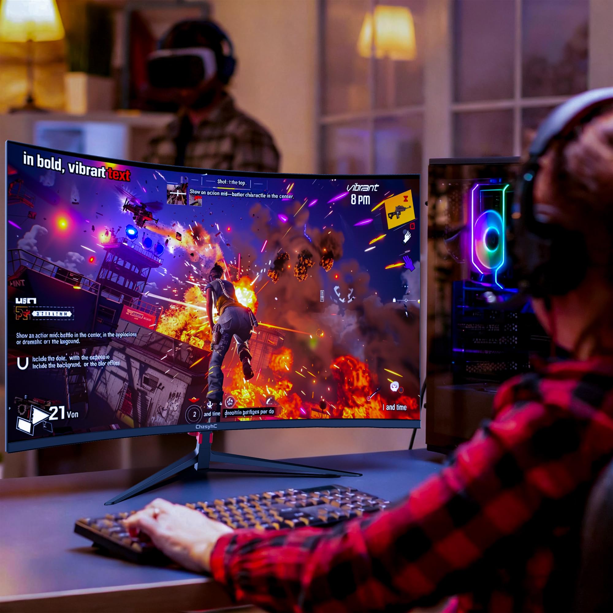 24-calowy zakrzywiony monitor gamingowy 180 Hz, FHD 1080P (1920 x 1080), krzywizna 1800R, 1 ms MPRT, FreeSync, porty HDMI 2.0 i DP 1.4, kompatybilny z mocowaniem VESA - zawiera kabel HDMI