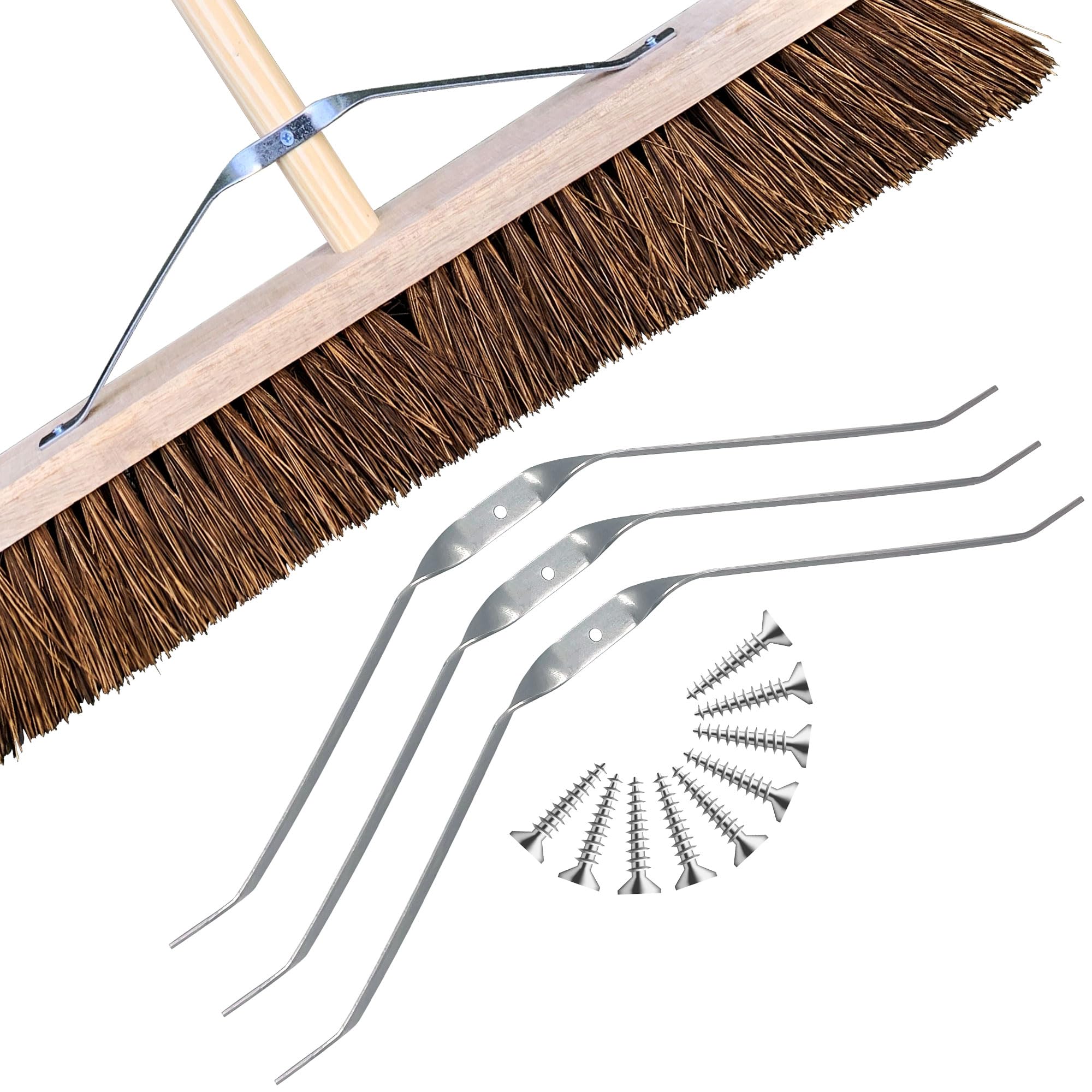 Outdoor Broom Metal Brush Stay Arm Yard Brush Heavy Duty Outdoor Support Bracket Arm for Strength and Stability - Garden Broom Stay for Large Wooden Brooms (Pack of 3)