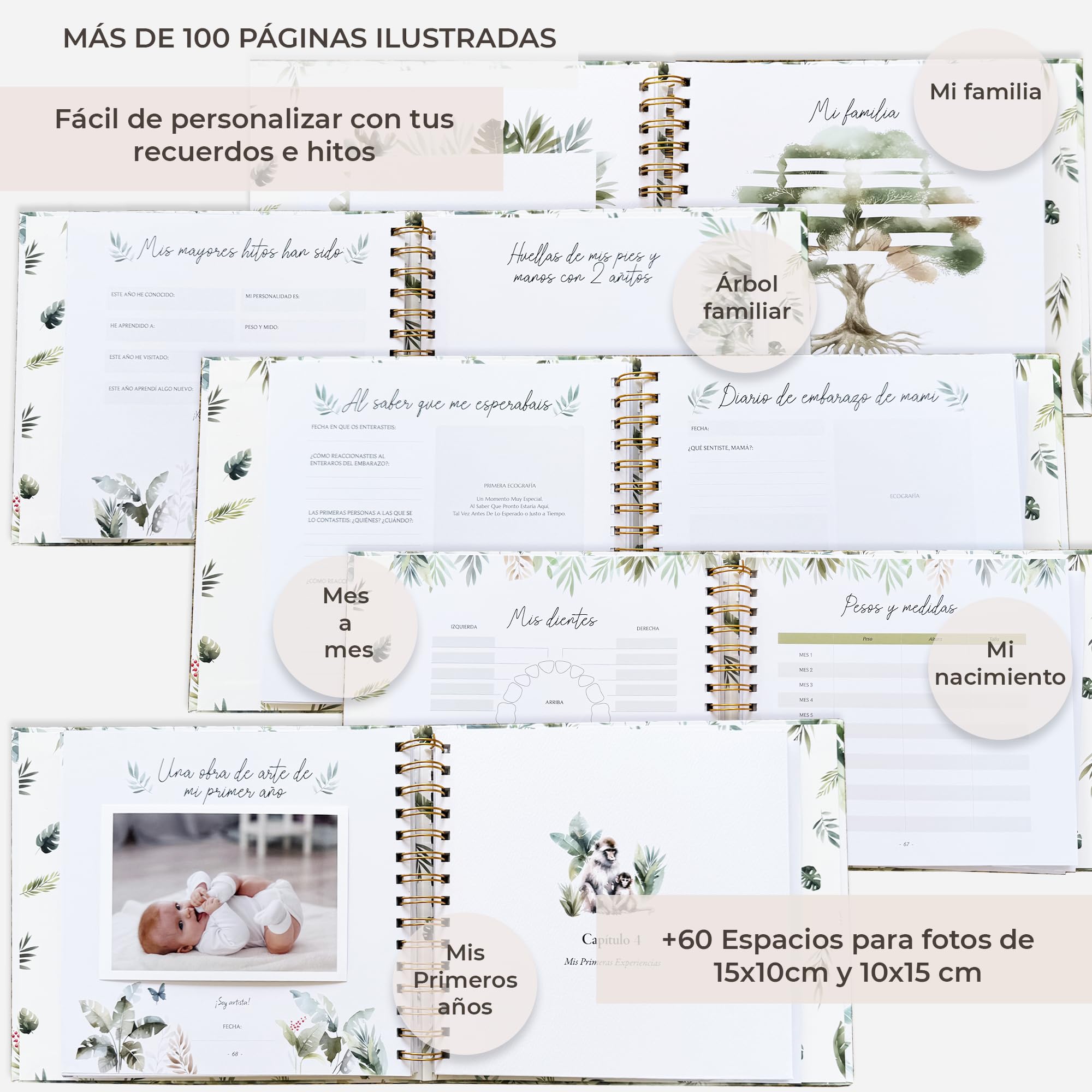 RIVERMUM®| Libro Recuerdos bebe y Album Fotos bebe 10x15 + Pegatinas y Huellas Bebe Recien Nacido, desde Diario de Embarazo a 5 años,Regalo bebe Recien Nacido Niño y Niña, Bebes Prematuros o a Término — view 6