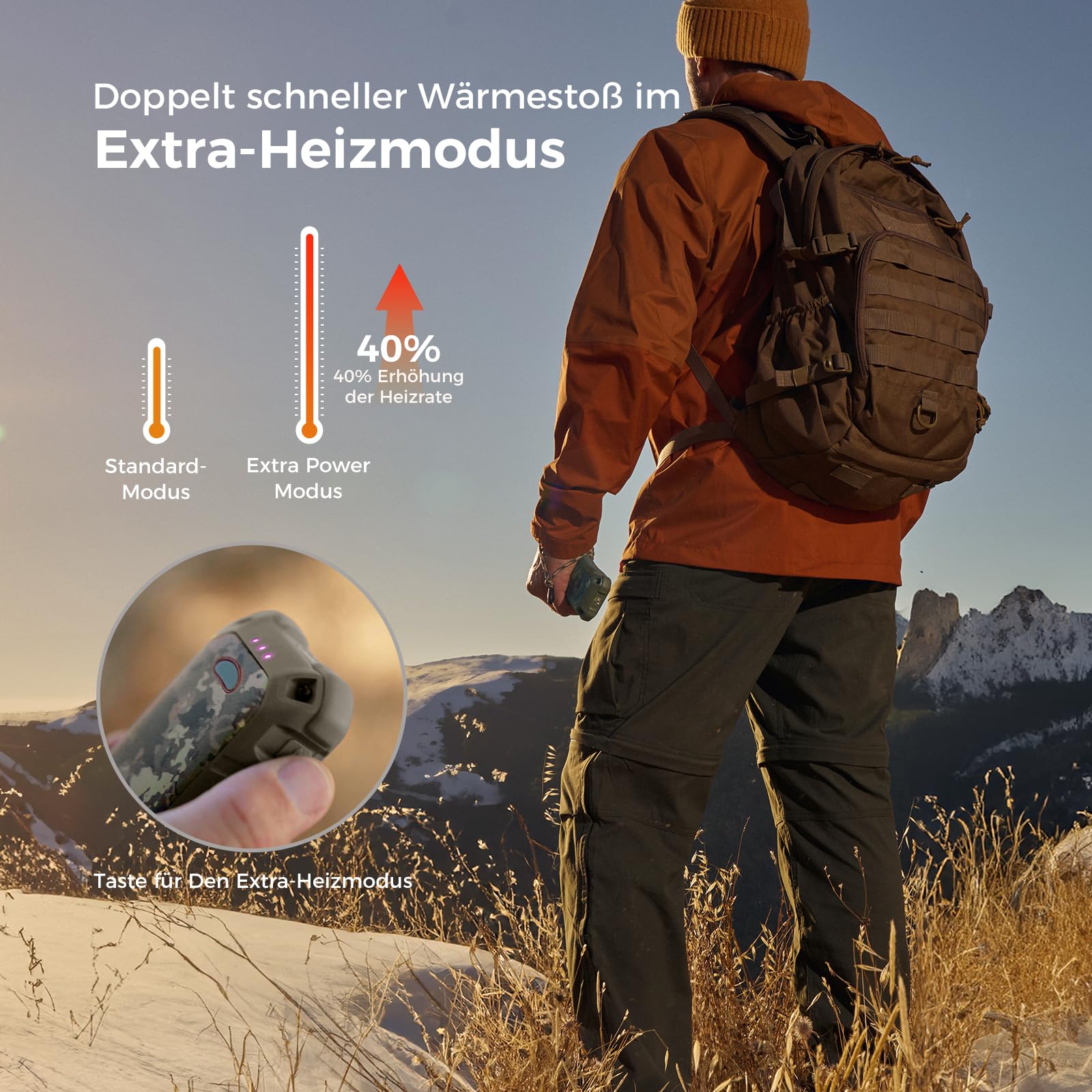 OCOOPA IP56 Wasserdichter Wiederaufladbarer Handwärmer, 10000 mAh PD Schnelllade Elektrisch Handwärmer, USB Powerbank, 16 Stunden Wärme, Eingebaute Taschenlampe, Outdoors, Camping, UT4 Extreme