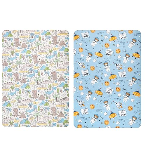 ALVABABY Pack n Play - Juego de sábanas para bebé, 2 fundas de algodón 100% orgánico, tamaño grande de 27 x 39 x 4, suave y ligera, sábana portátil
