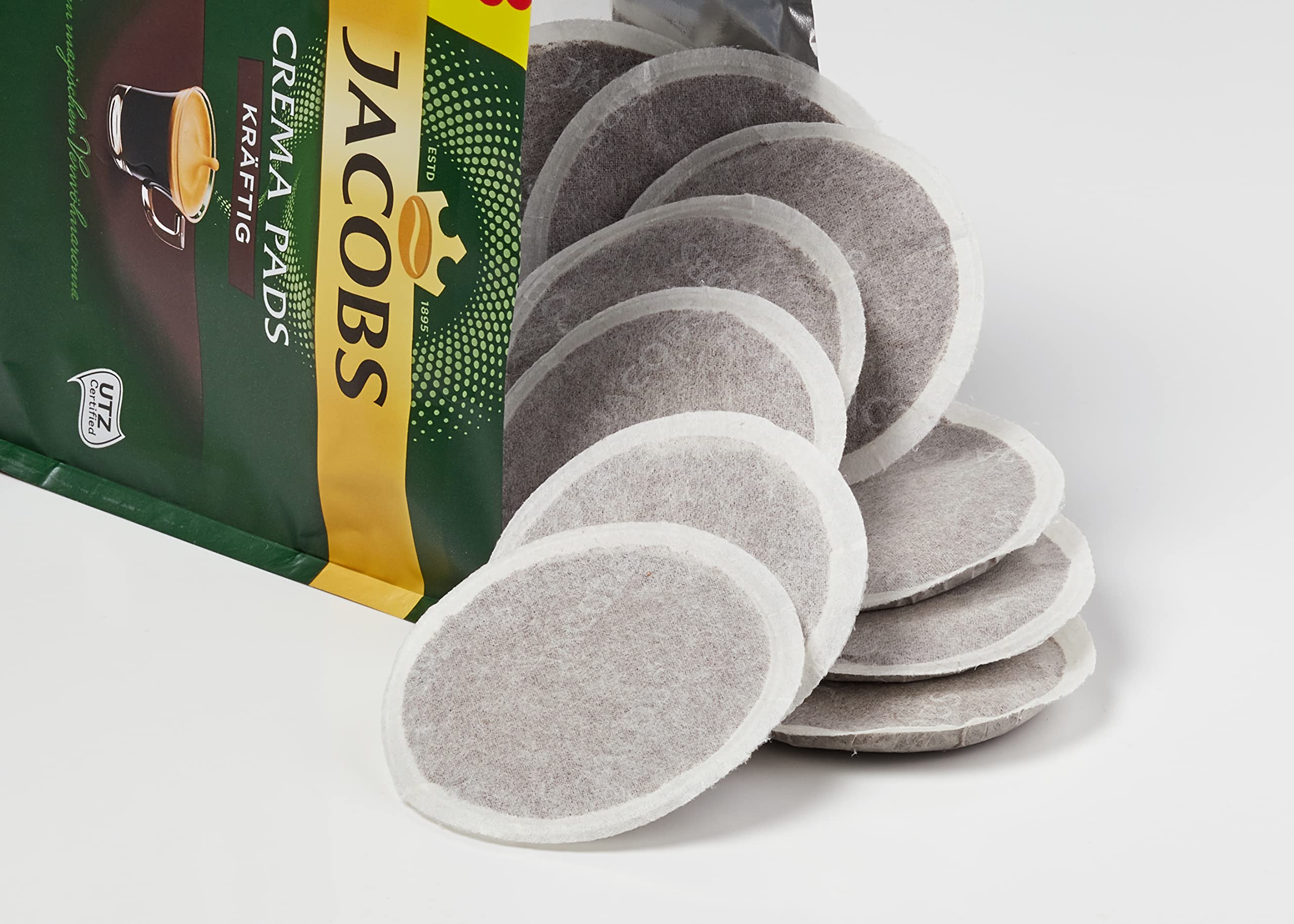 Jacobs Zestaw 5 opakowań po 18 kapsułek do kawy Crema o dużej mocy, kompatybilne z Senseo