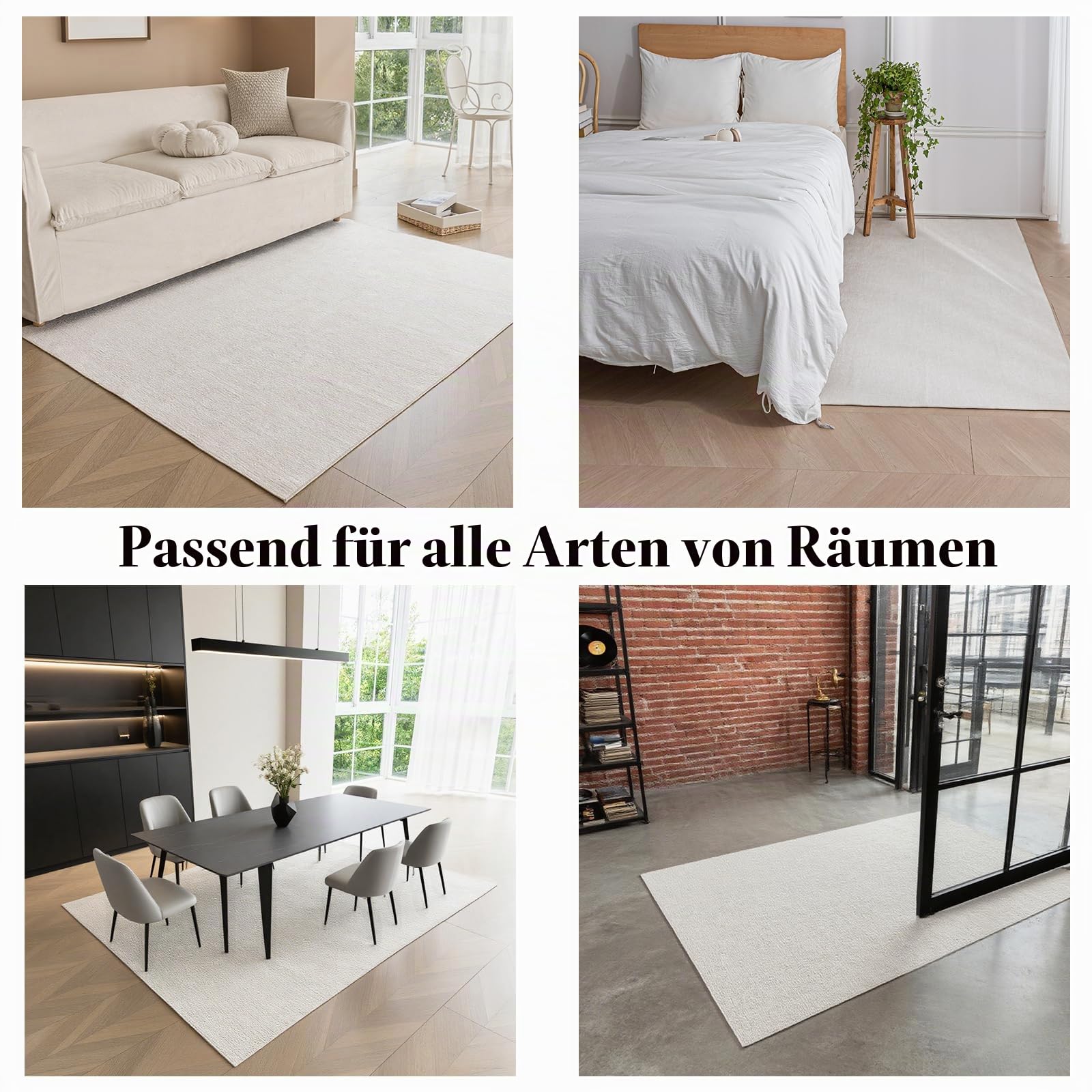 120x160cm Waschbar Kinderteppich rutschfest Creme Teppich für Büro | 5mm Dicke, Dünner Teppich, Rutschfest, für Wohnzimmer, Schlafzimmer, Eingangsbereich, Küche, Esszimmer