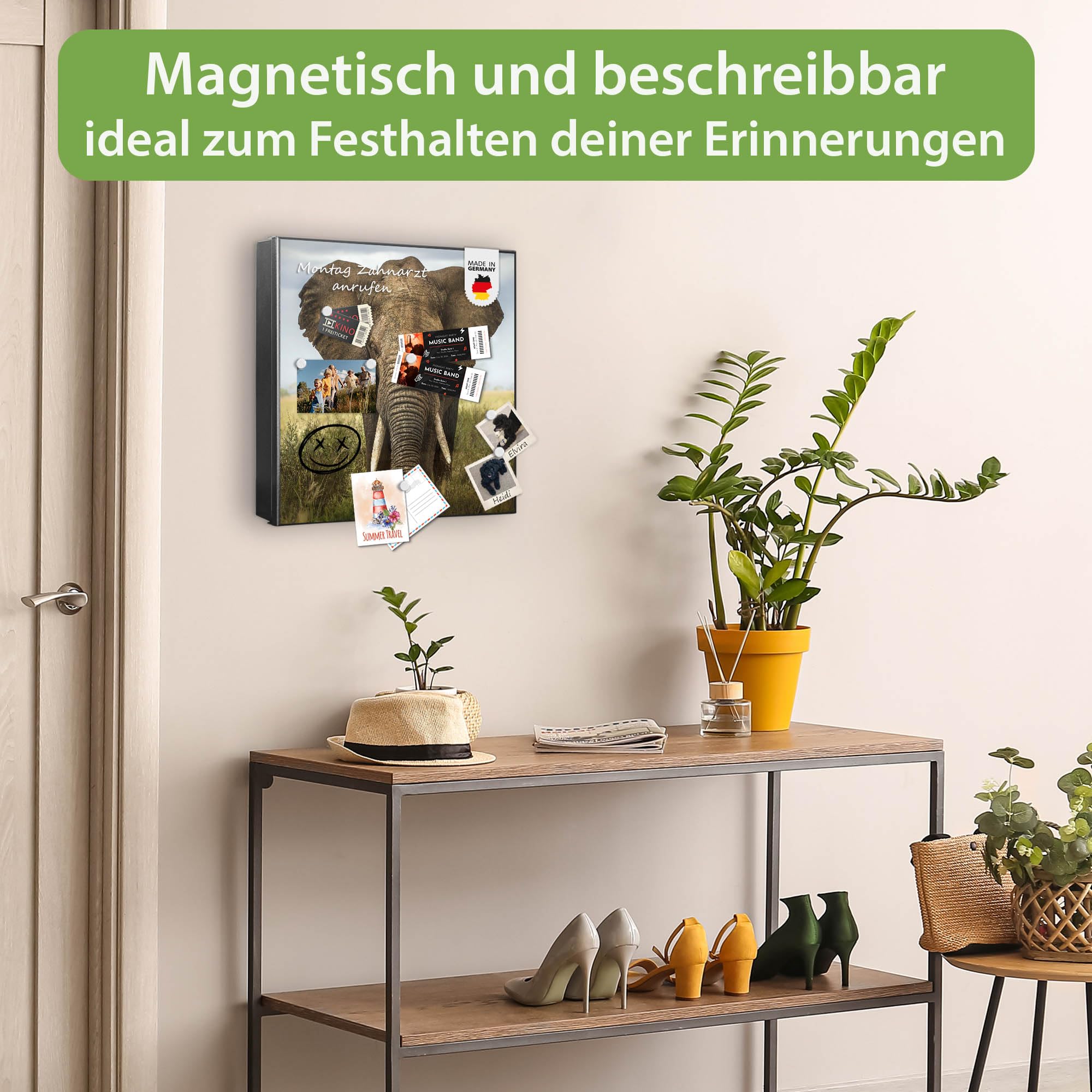 banjado Großer Schlüsselkasten Metall - Schlüsselbox 30x30cm beschreibbarer mit 32 Haken - Schlüsselkasten modern für Schlüsselaufbewahrung - Korpus Schwarz Scharnier Links - Motiv Korbinian
