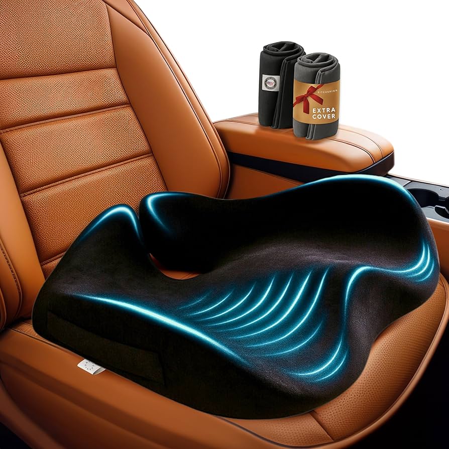 Harlier Premium Car Seat Cushion, Memory Foam Driver Seat Cushion To Improve Driving View, Sciatica & Lower Back Pain Relief - Seat Cushion For Car
