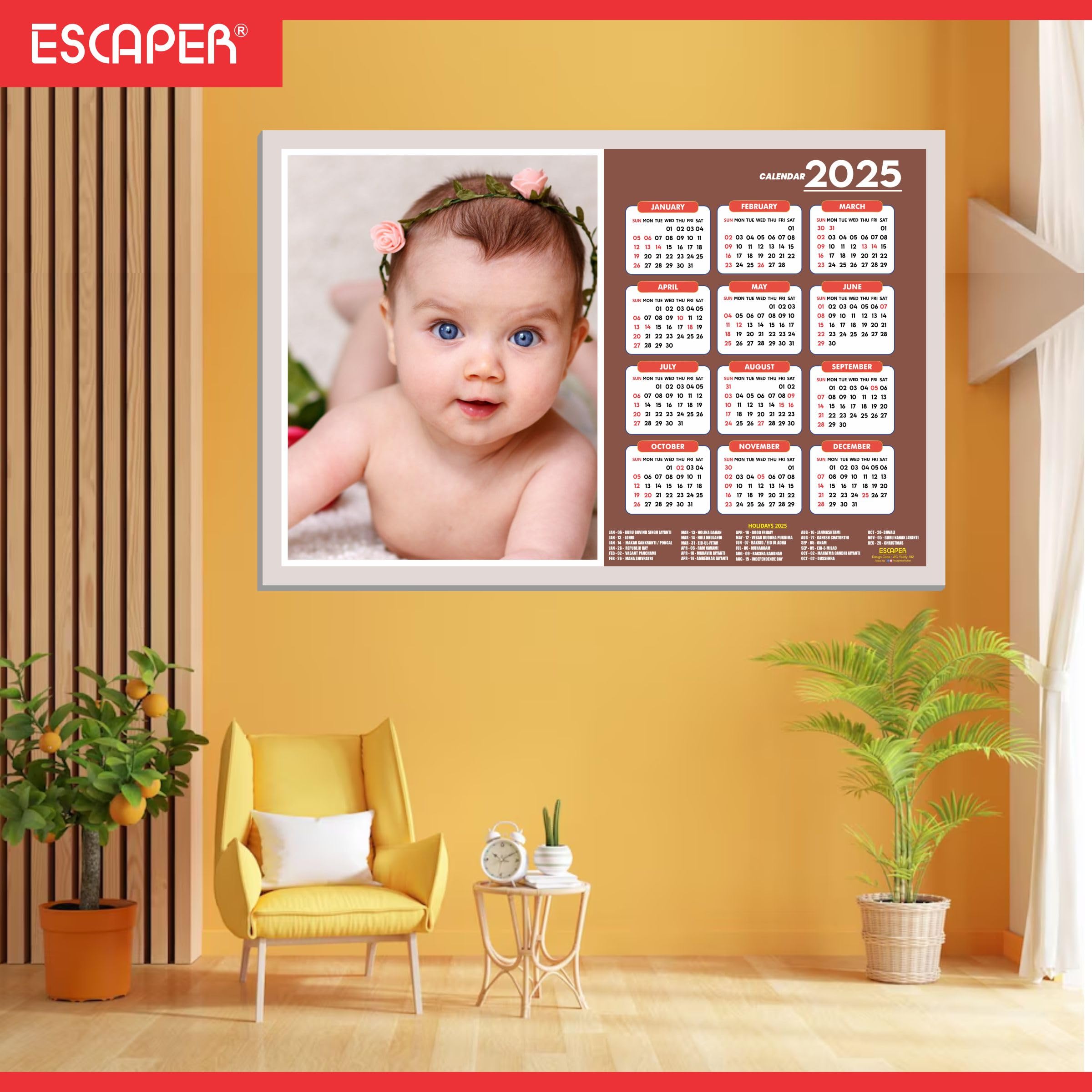 ESCAPER Calendario da parete 2025 per donne incinte (45 x 30 cm), foto di bambini da appendere, calendario da parete 2025 per donne incinte, immagini di bambini per donne incinte