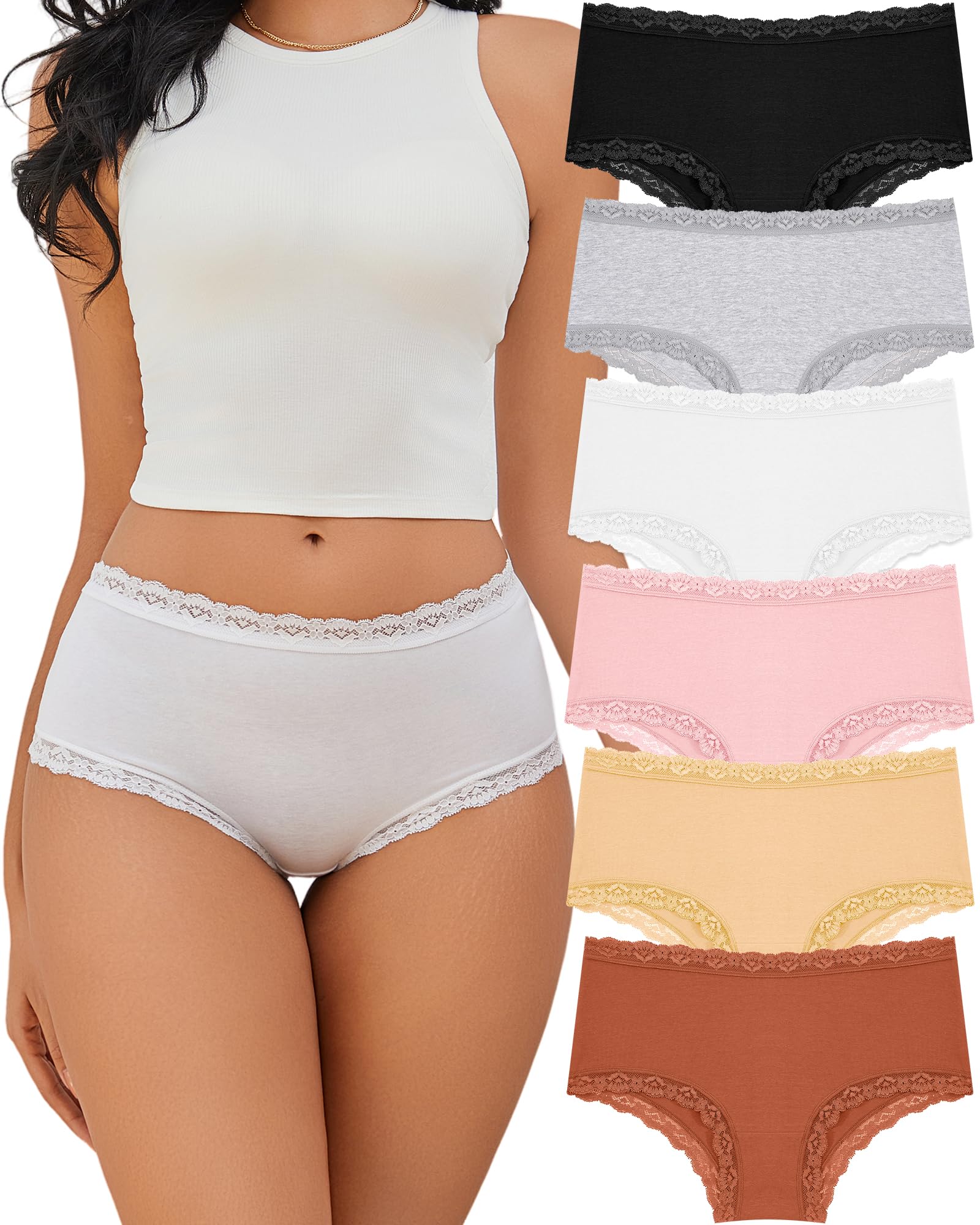 ALL OF SHE 6er Pack Unterhosen Damen Baumwolle Unterwäsche Frauen Brazilian Slip Damen Spitze Sexy Taillenslip Atmungsaktiv Slips Mehrpack S