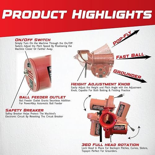Miniatura 3 de Heater Sports Power Alley Lite 360 - Máquina de lanzamiento de béisbol Pitches Lite de 40 a 80 MPH bolas rápidas, deslizadores y curvas |